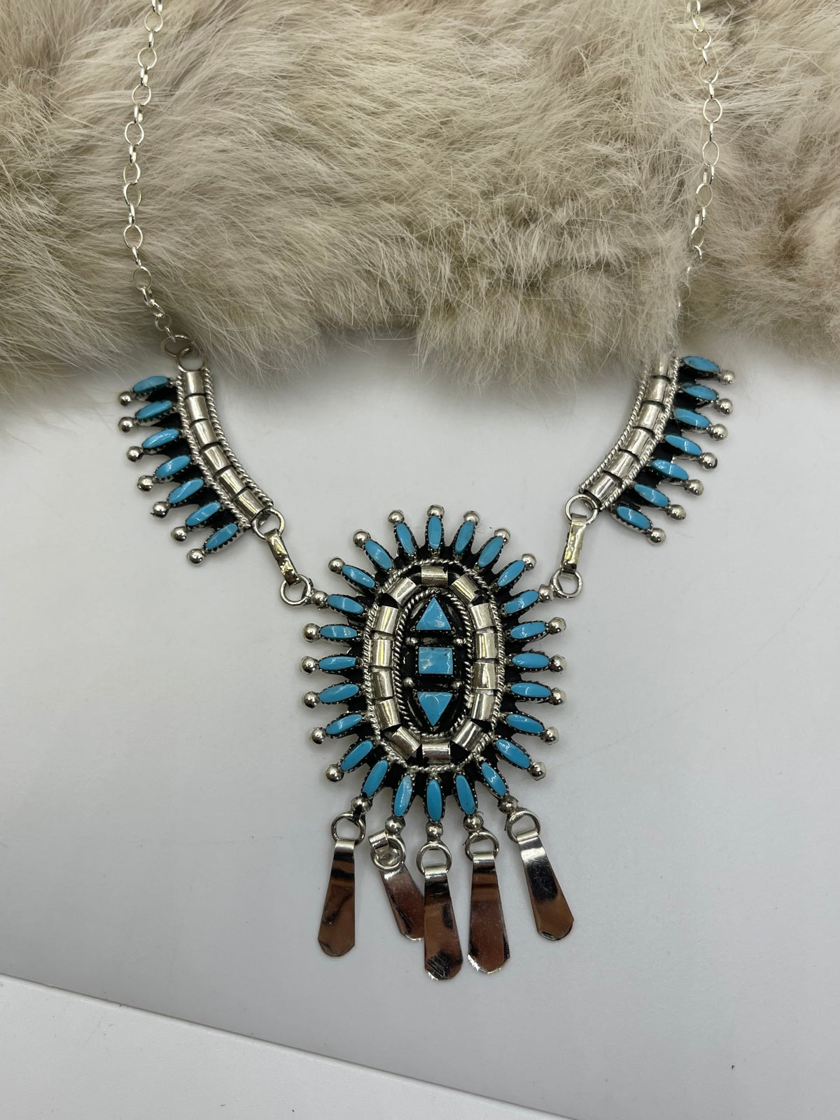 LOT 16 9/20 Sleeping Beauty Turquoise Needlepoint Necklace & Earring Set by Evonne Hutstito, Zuni