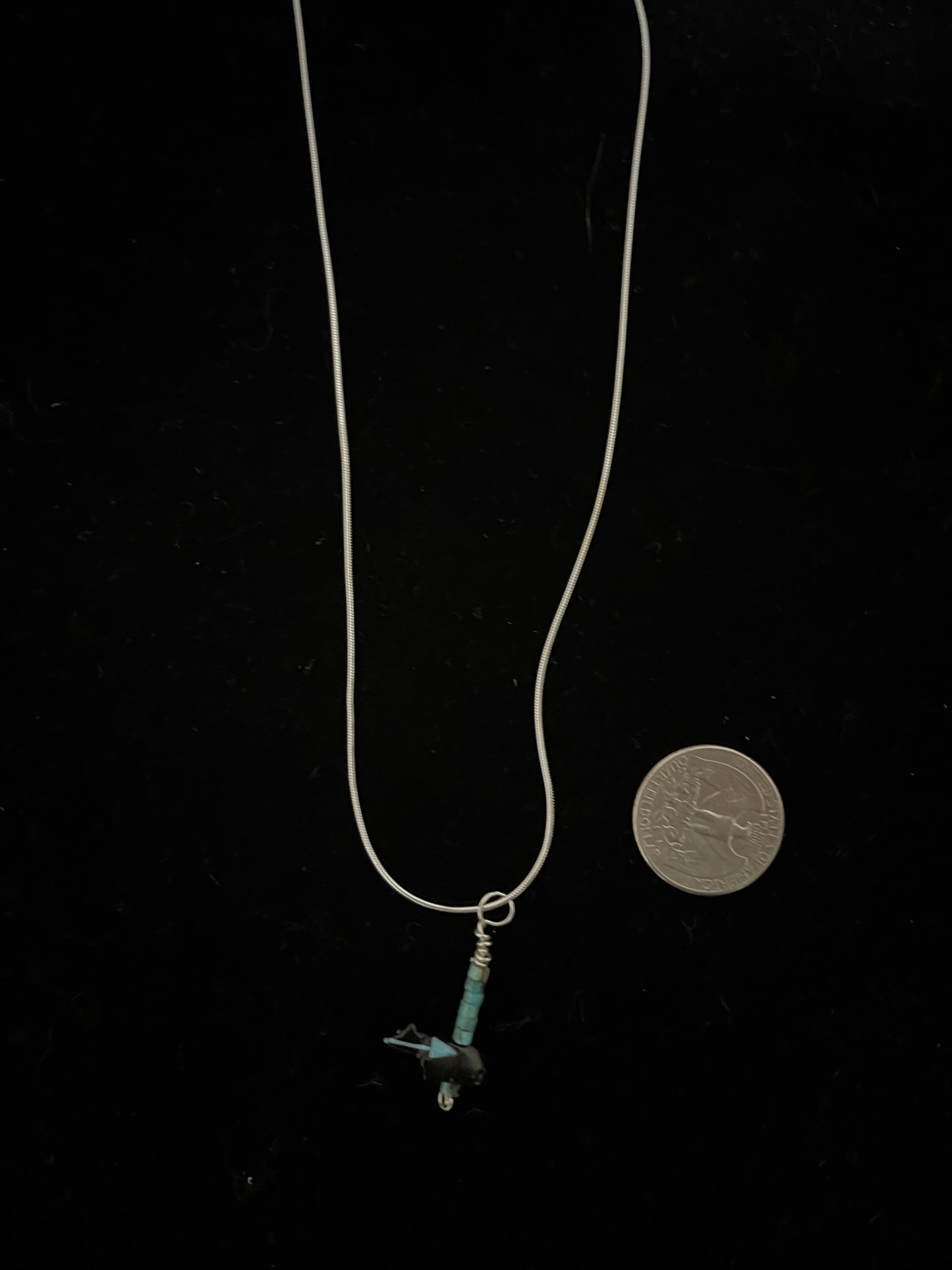 16" Black Onyx and Turquoise Bear Necklace by Pansy Natachu, Zuni