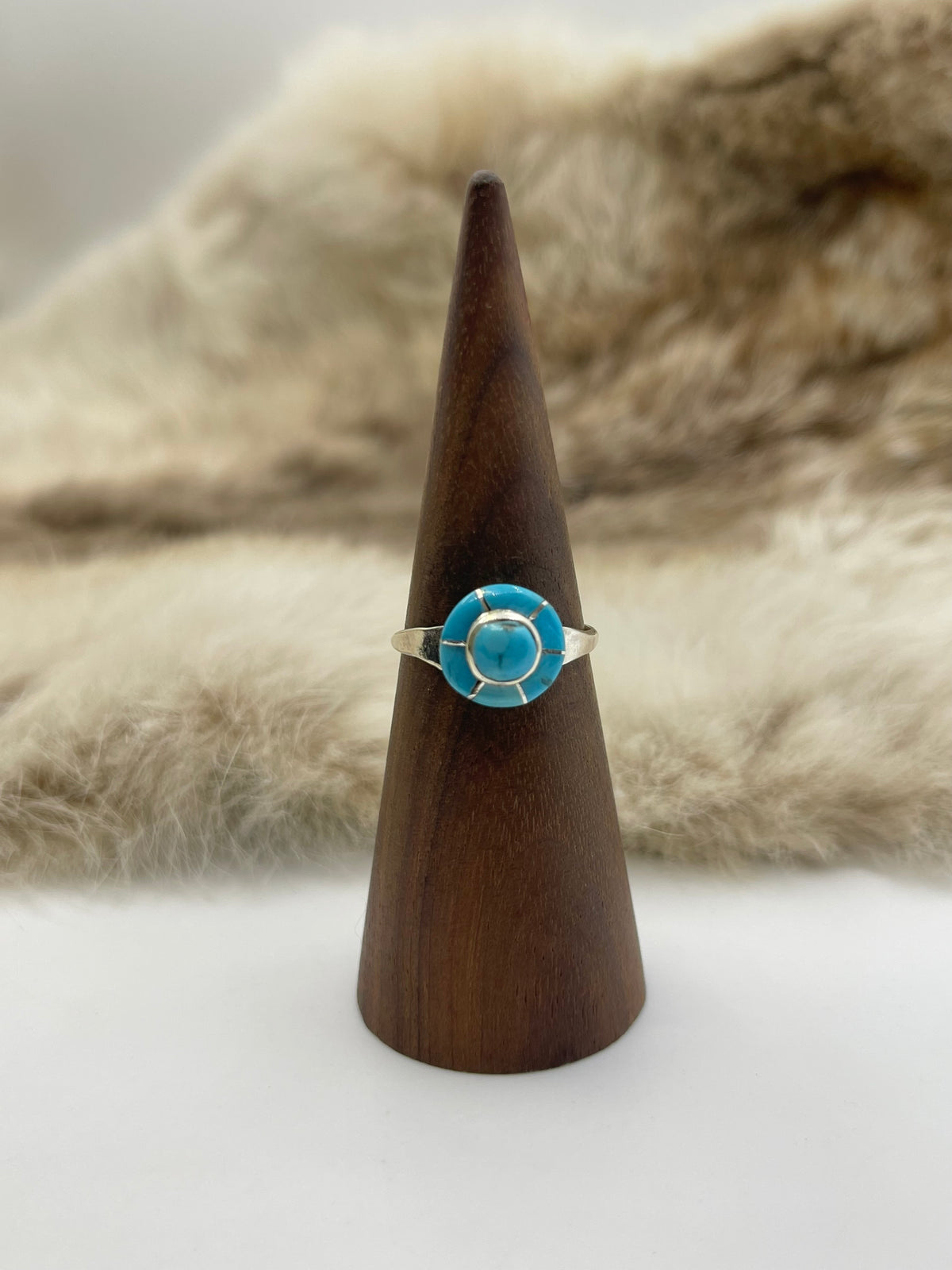 10.5 Turquoise Circle Inlay Ring by Valerie Benally, Navajo