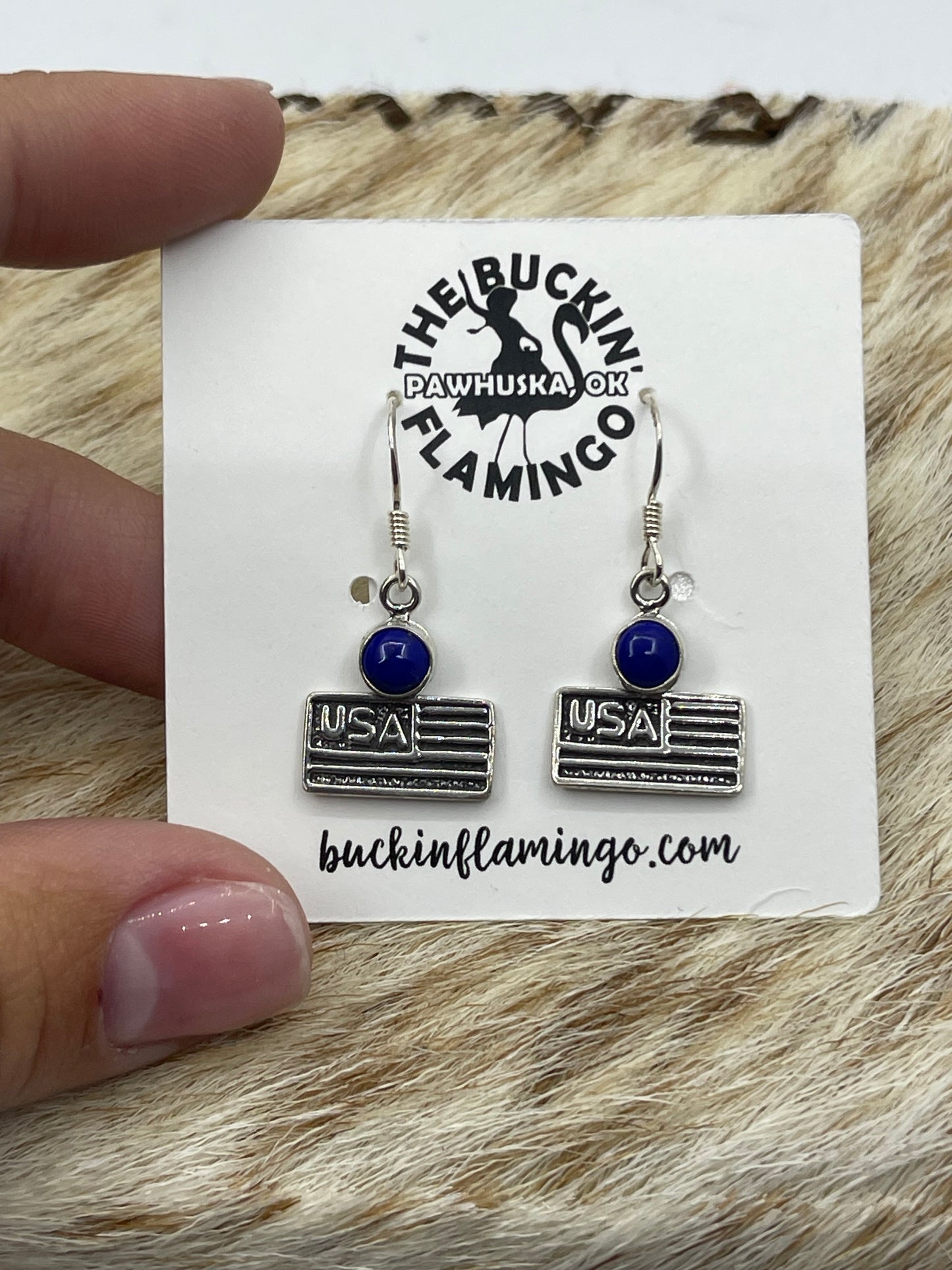 Lapis American Flag dangle Earrings