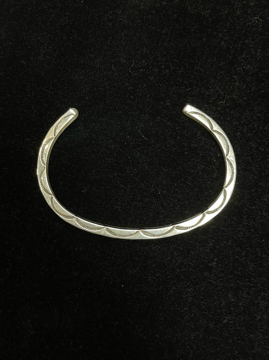 6 3/4"-7 1/4" Square Wire Stamped Cuff by Elaine Tahe, Navajo