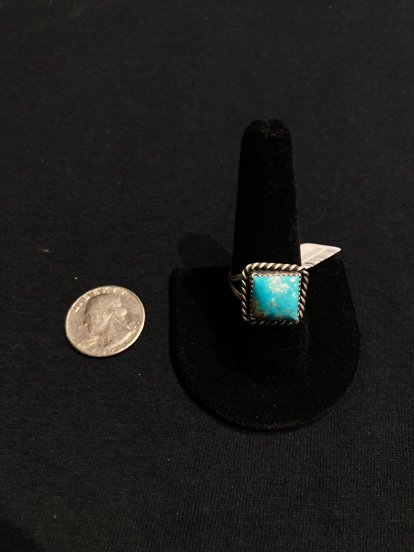 9.0 Turquoise Square Ring, Navajo Made