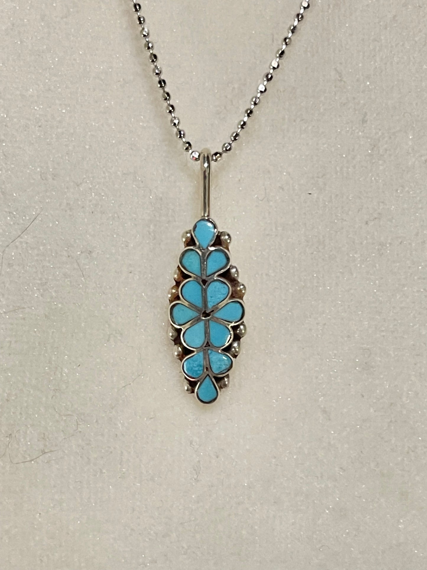 18"+3" Turquoise Inlay Flower Bunch Necklace by Bernadette Hattie, Zuni