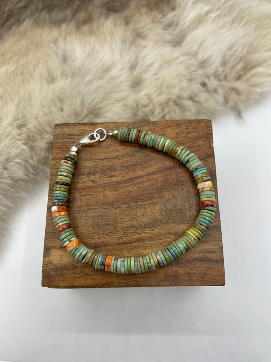 6.75” 5mm Turquoise & Spiny Oyster Heishi Bead Bracelet