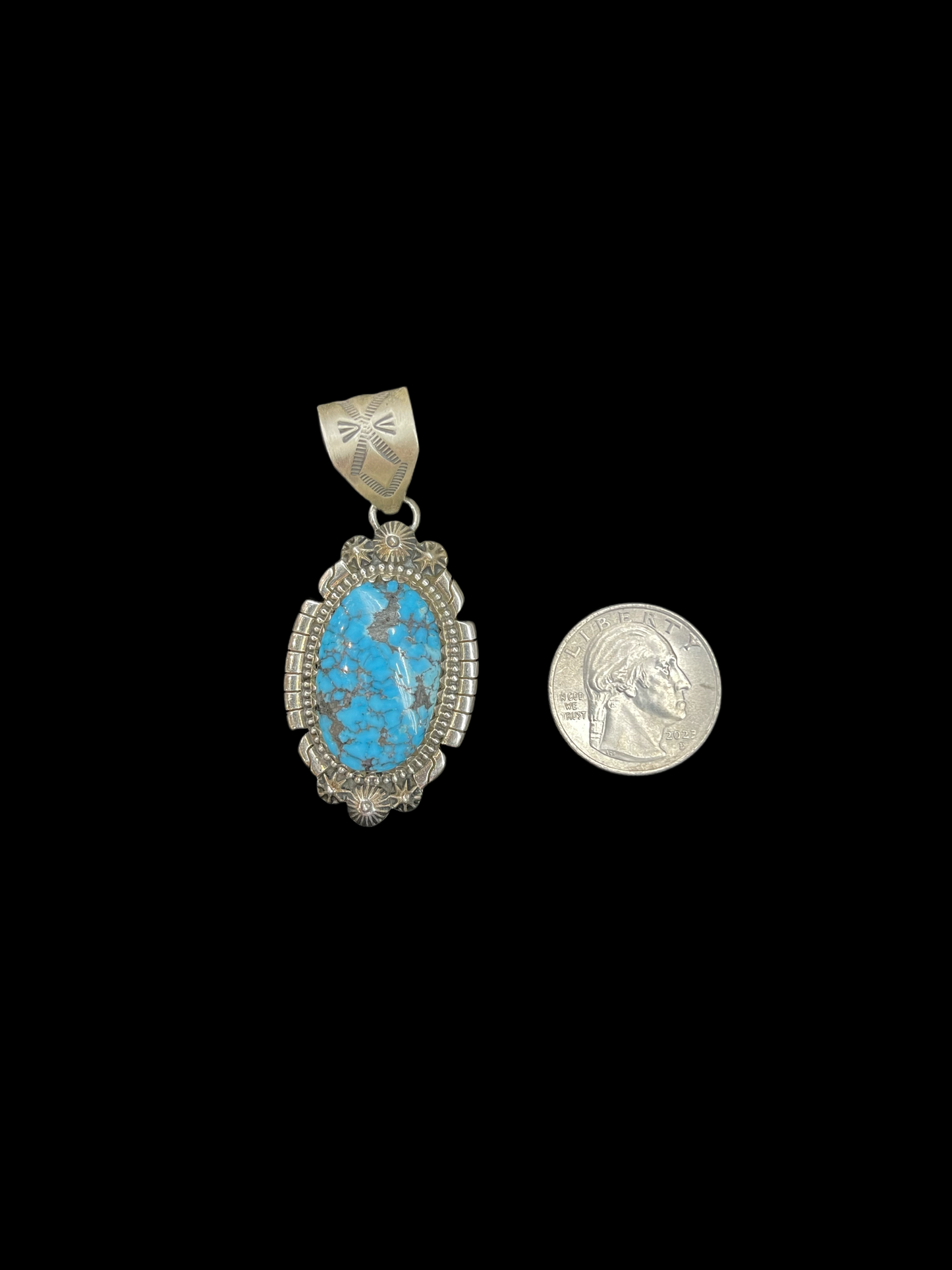 High Grade Kingman Turquoise Pendant by Tim Vandever, Navajo