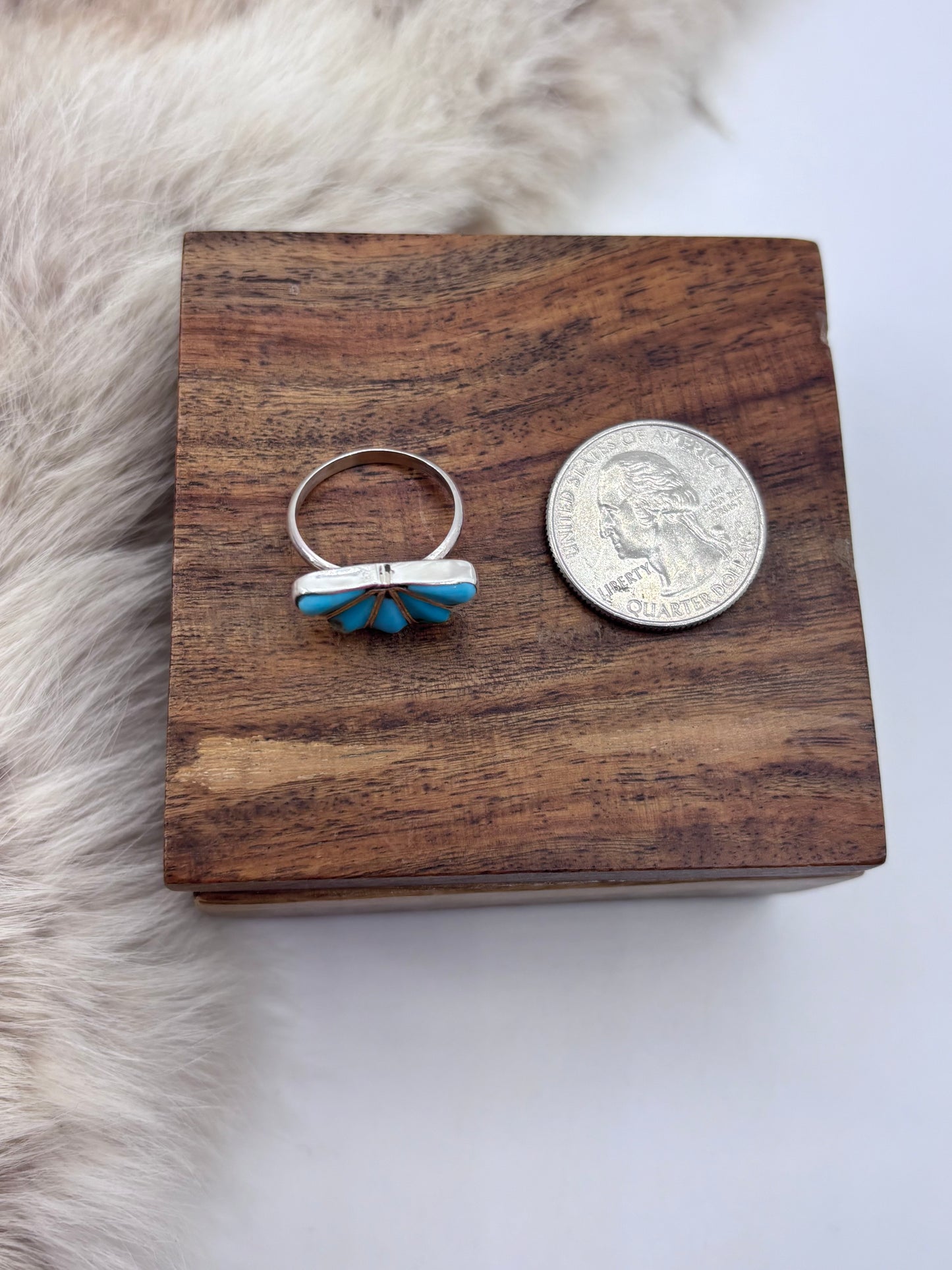 7.0 Half Cluster Turquoise Ring by Velda Nastacio, Navajo