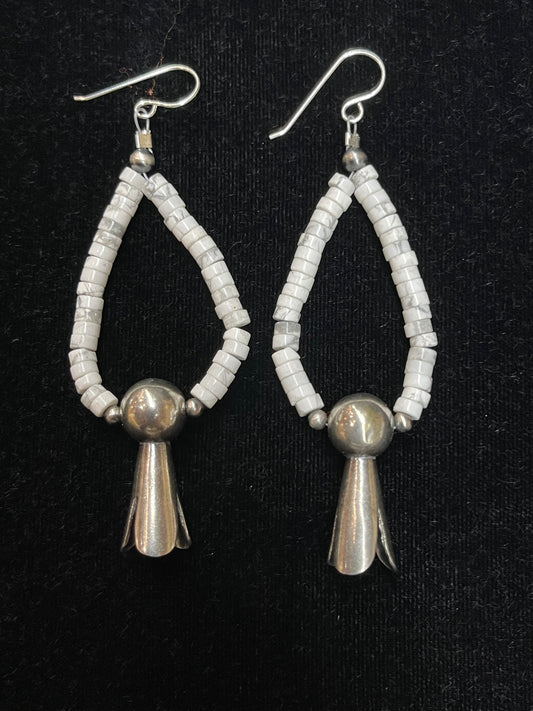 Dangle Earrings with Howlite Heishi Beads and Blossoms