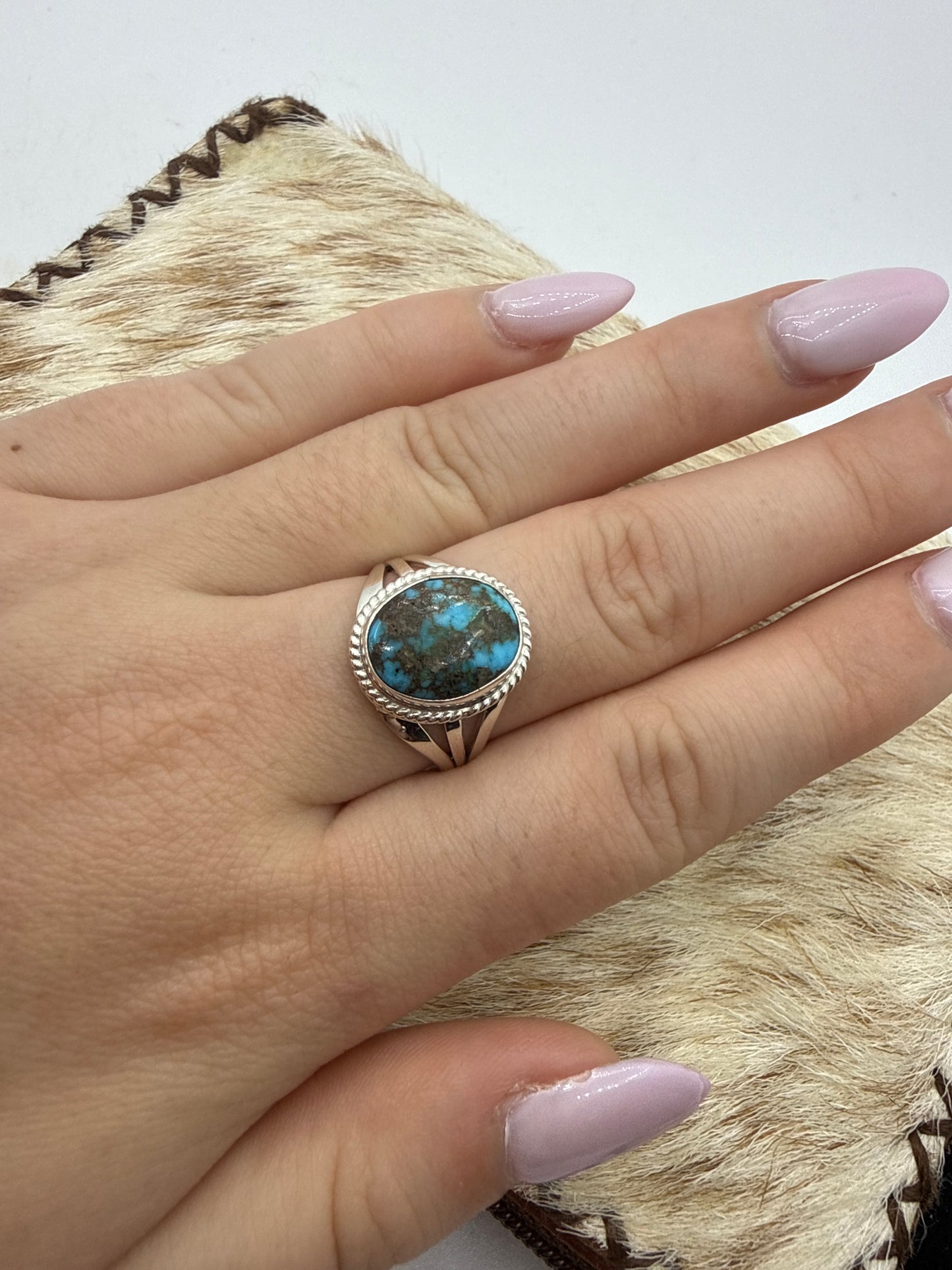 High Grade Kingman Web Turquoise Ring by Judy Largo, Navajo
