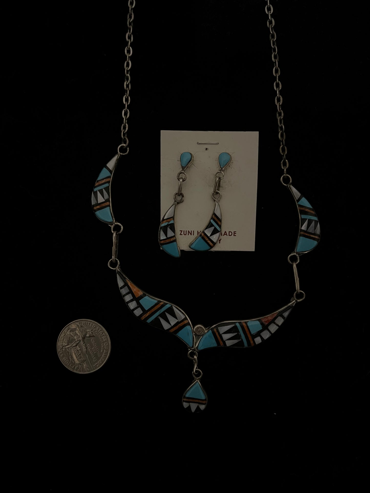 20" 2 Piece Zuni Inlay Necklace and Earrings