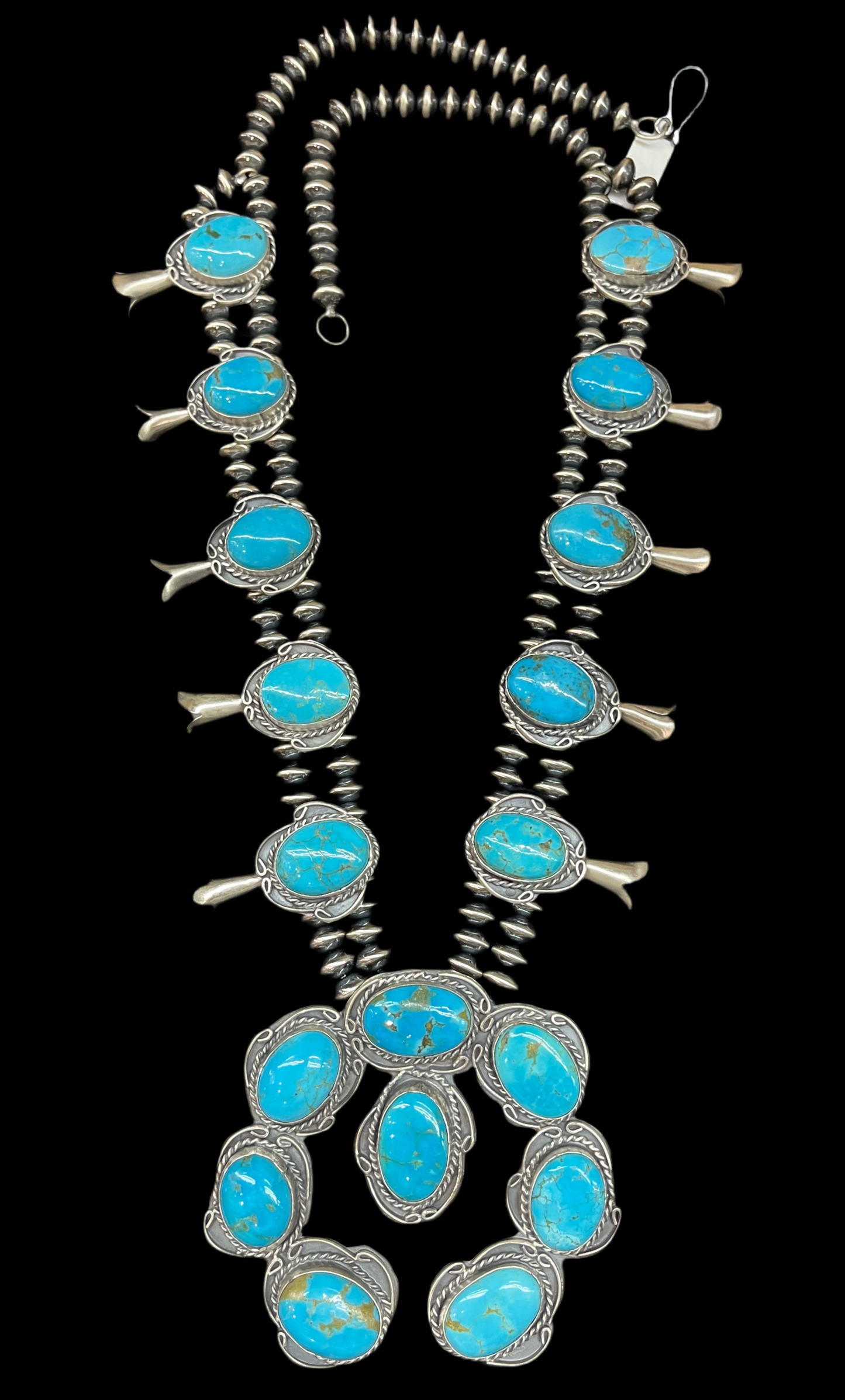 28" Turquoise Squash Blossom by Gilbert Nez, Navajo