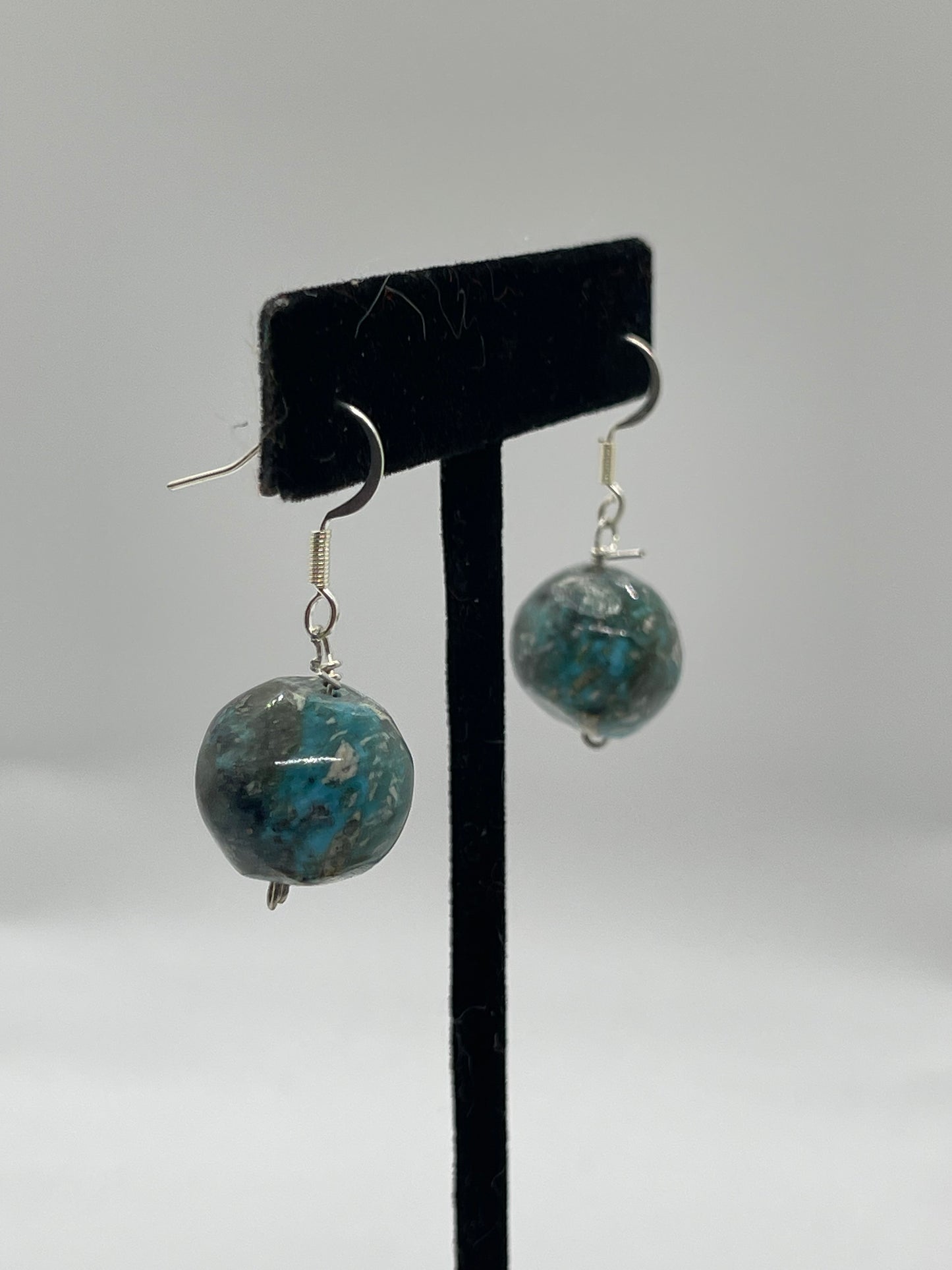 19mm Kingman Turquoise Ball Dangle Earrings by Joe and Joe Ann Garcia, Santo Domingo