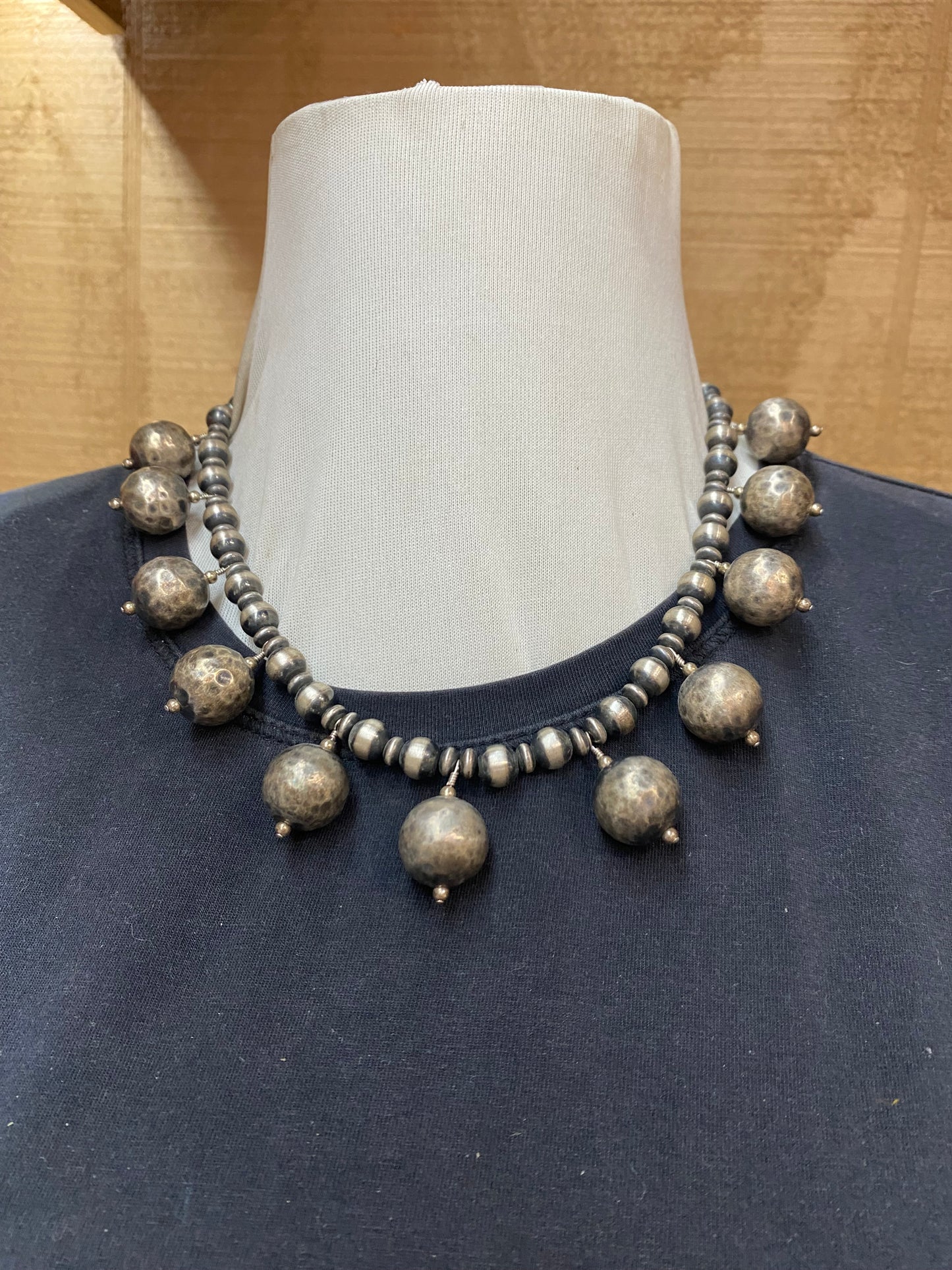 17" 8mm Navajo Style Pearl with Textured Sterling Silver Beads Earring and Necklace Set