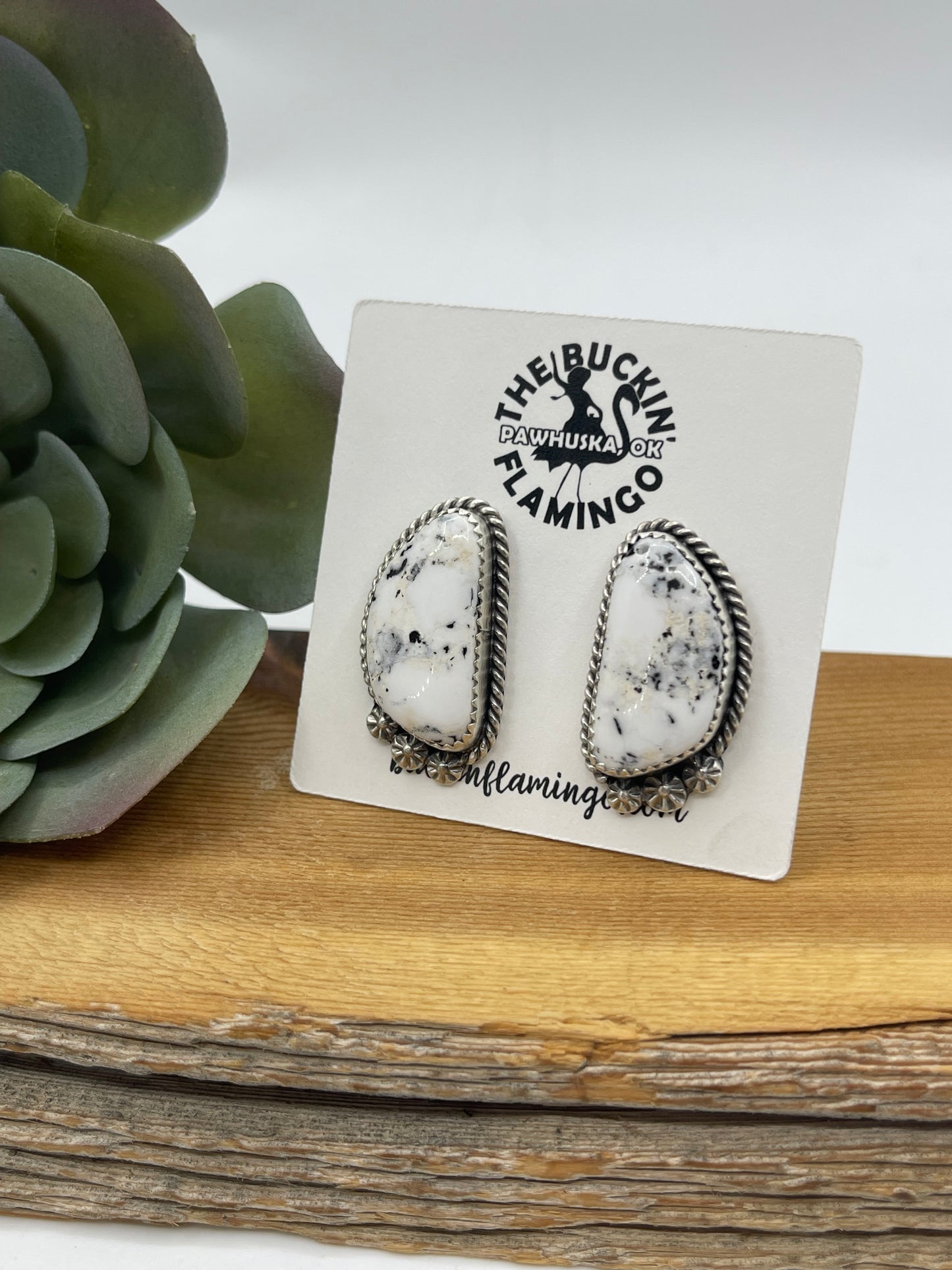 White Buffalo Post Earrings by Virginia Becenti, Navajo