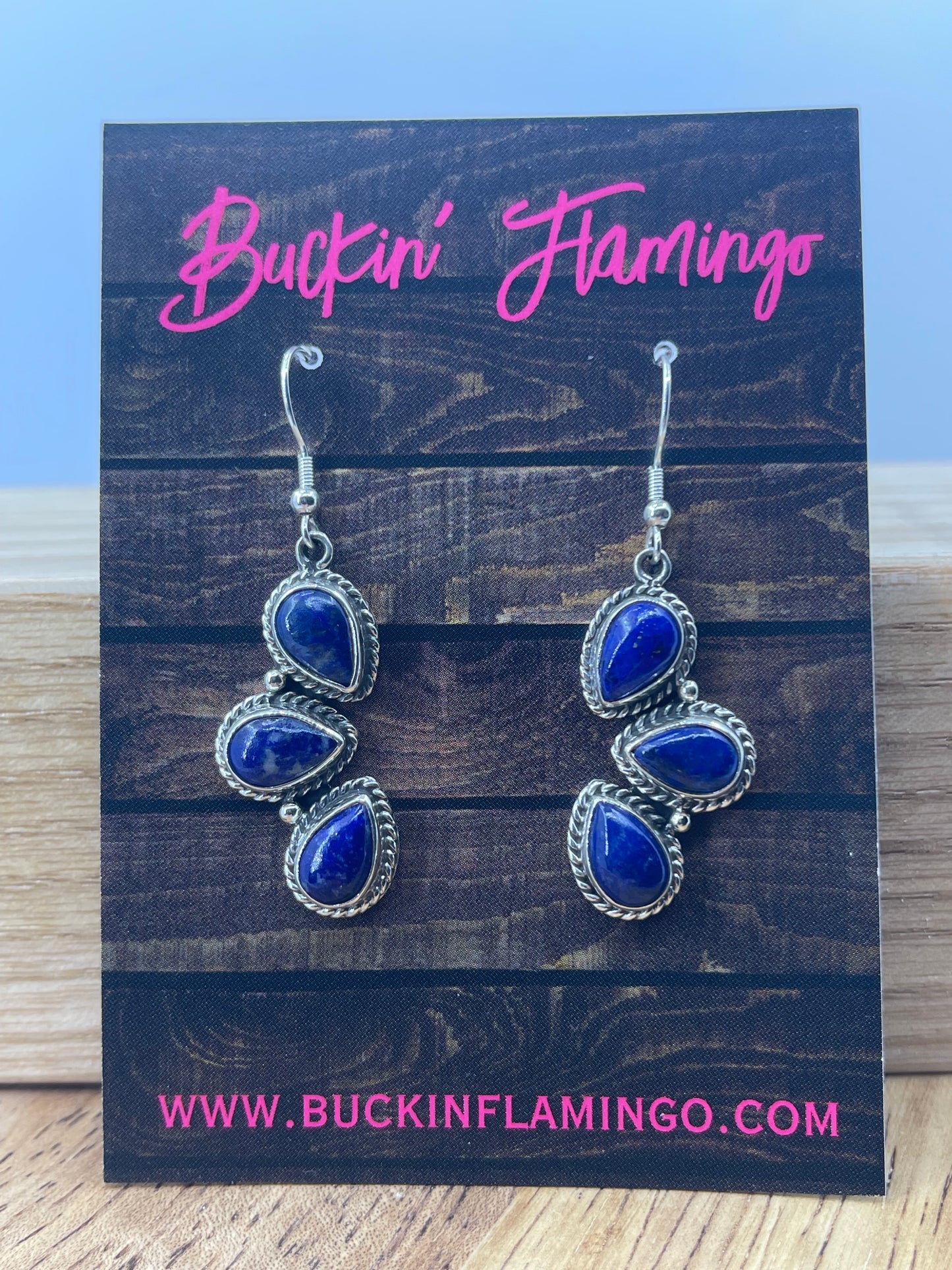 3 Stone Blue Lapis Dangle Earrings