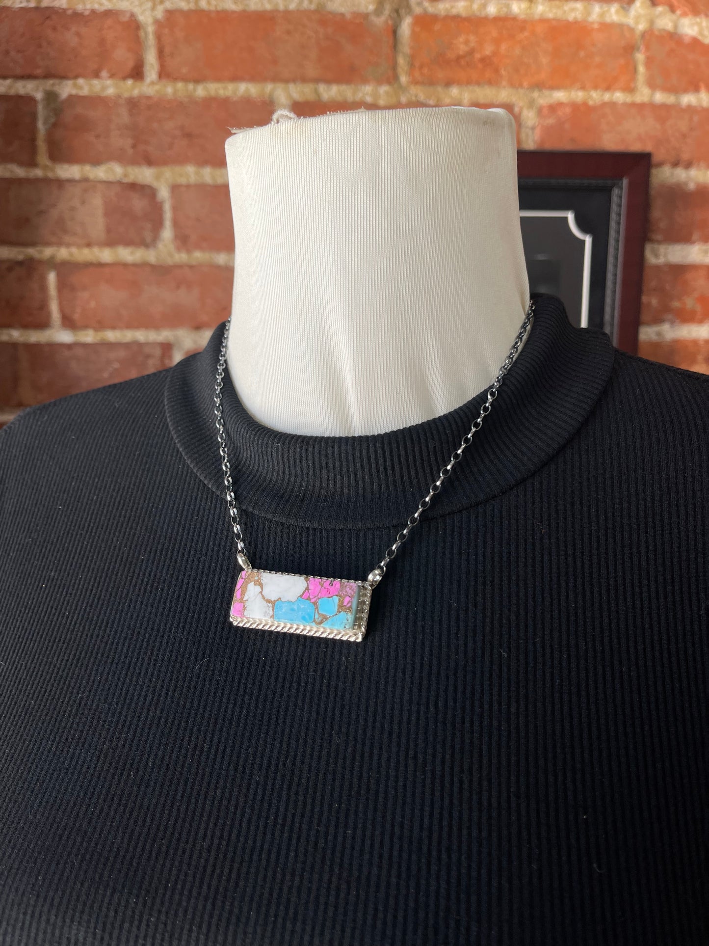 16" Cotton Candy Bar Necklace by Brandon Etsitty, Navajo (matrix varies slightly)