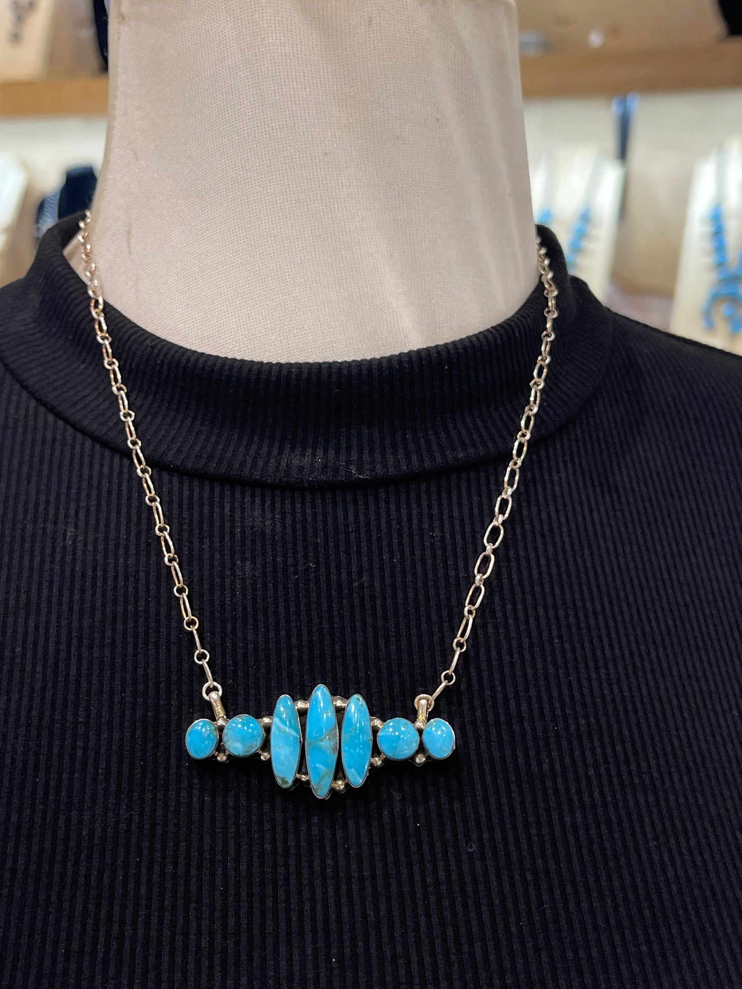 20" Turquoise Seven Stone Necklace by Kimbery Yazzie, Navajo