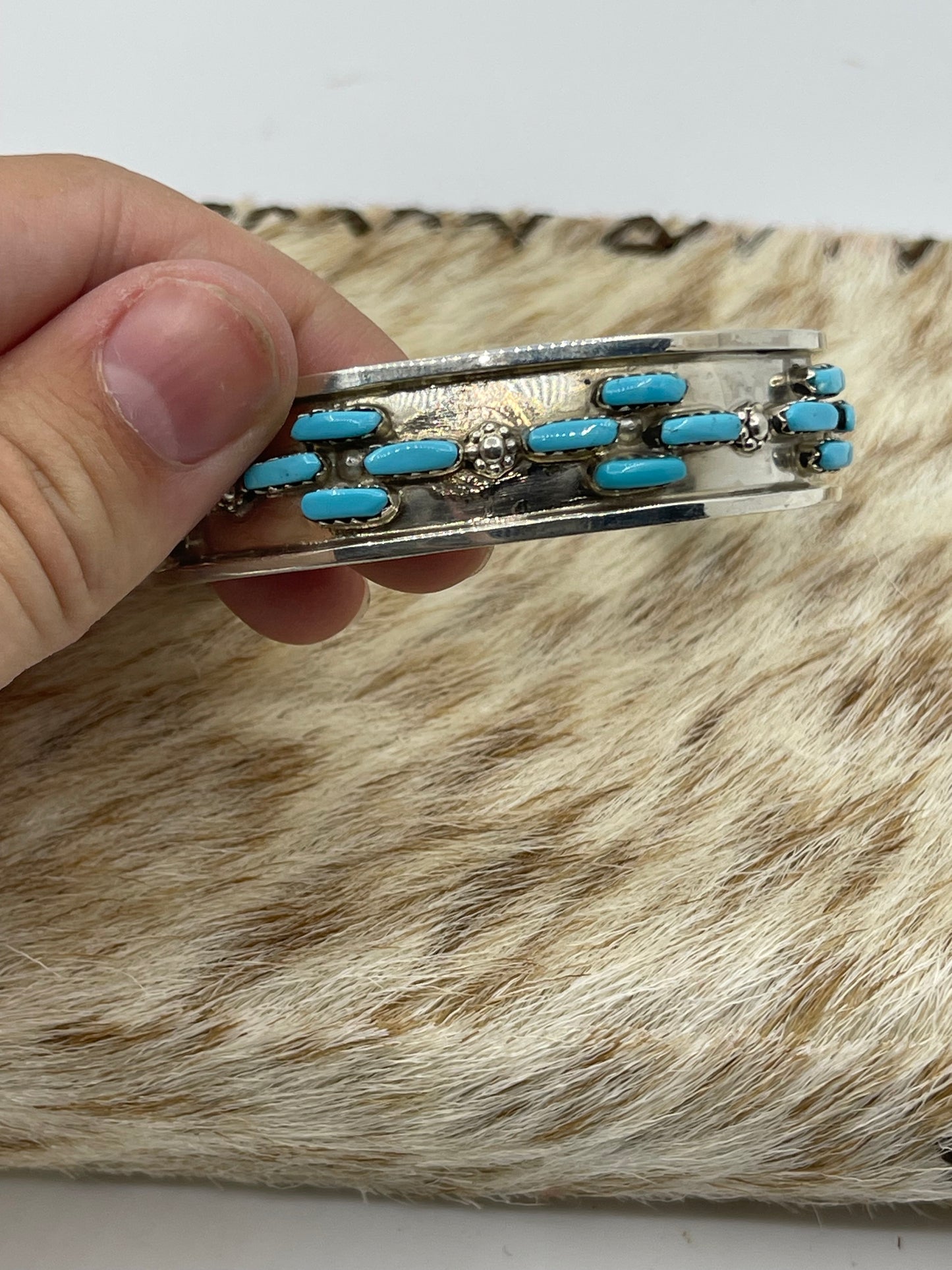 6 1/2" 20 Stone Turquoise Cuff by Vangie Tsabetsaye, Zuni