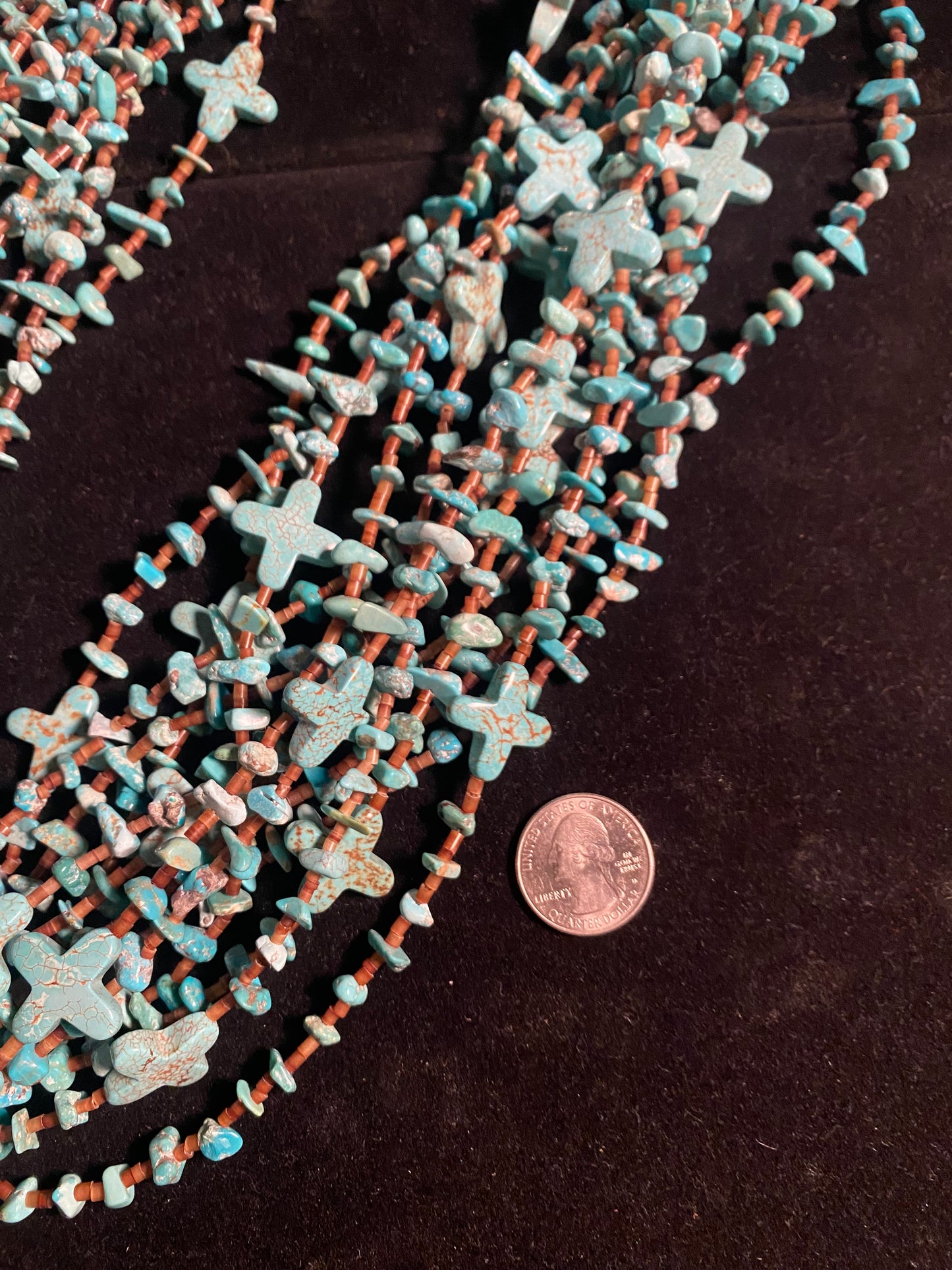 14 Strand Cerrillos Turquoise and Pinshell Necklace by Jolene Bird