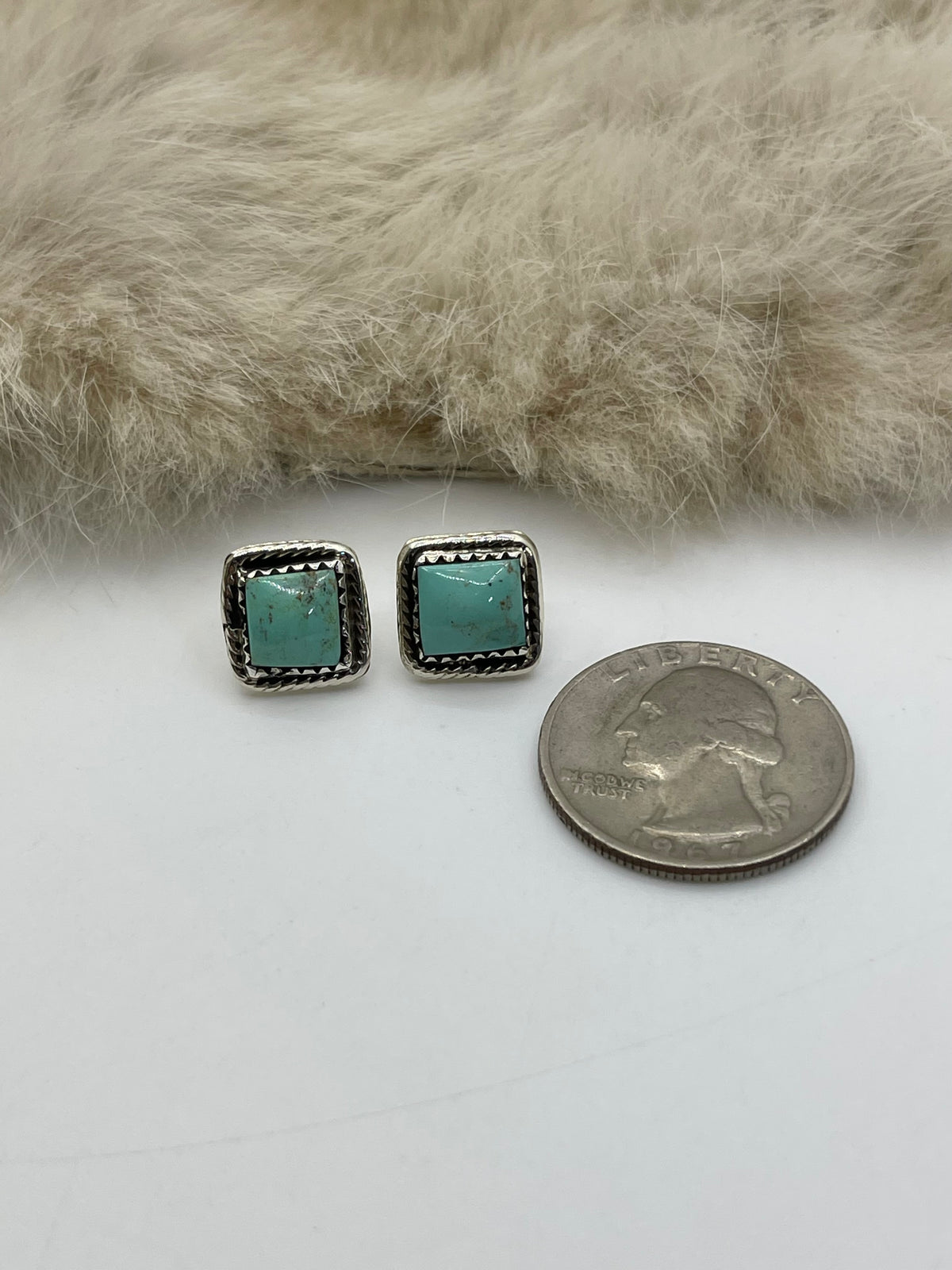 Square Turquoise Earrings Post in Center