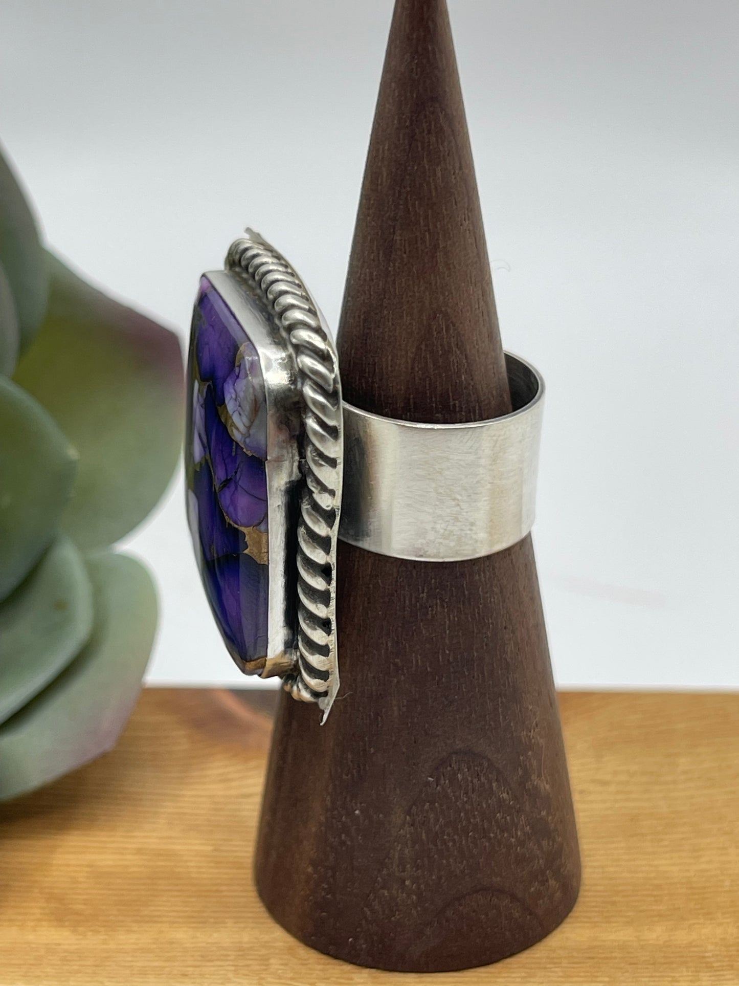 Adjustable 6.0-12.0 Lavender Dahlia Square Ring by Augustine Largo, Navajo