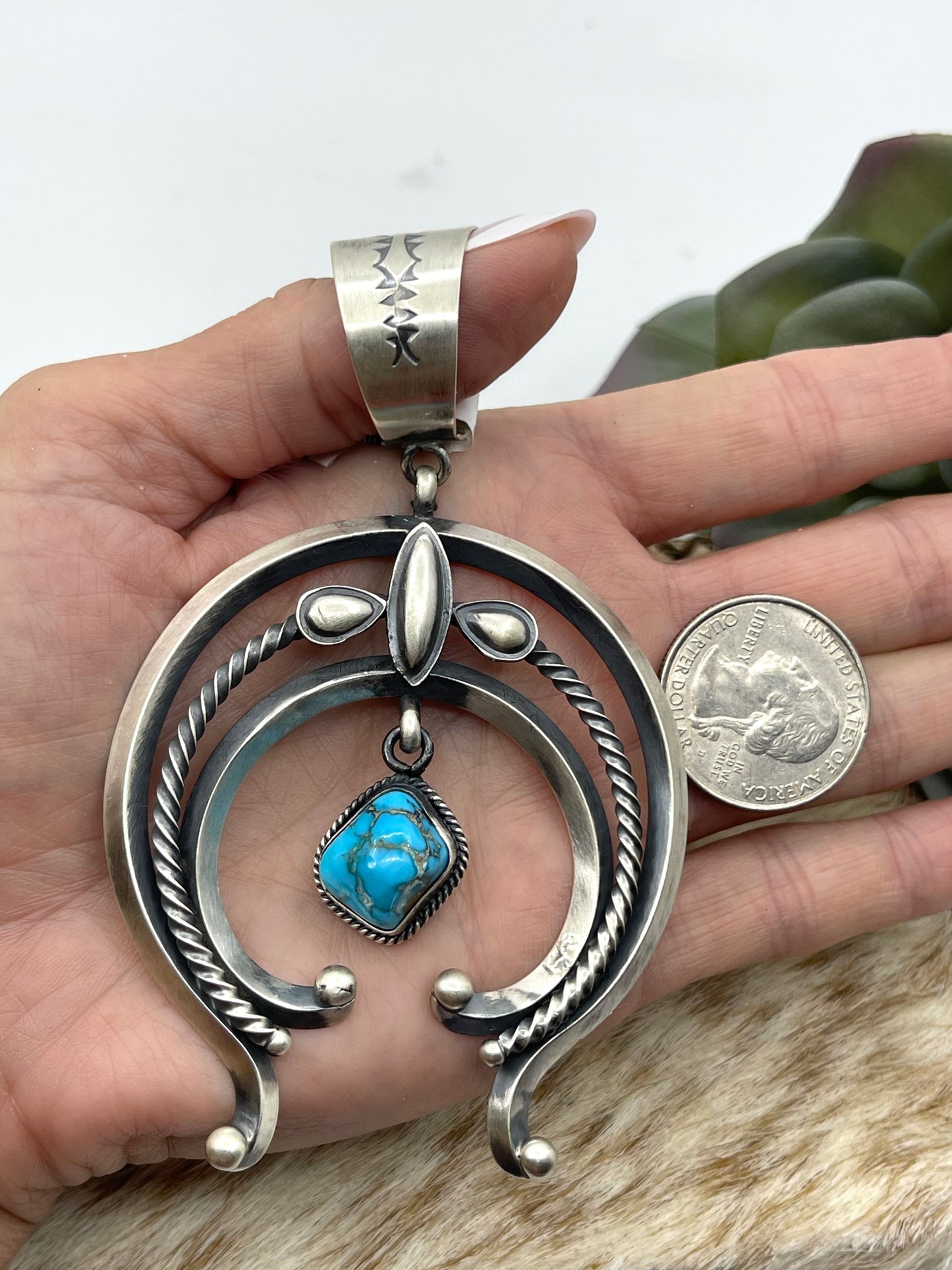 Sonoran Blue Turquoise Naja Pendant with a 20mm Bale