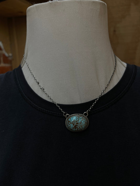 16" Kingman Turquoise Oval Necklace by Theresa Smith, Navajo