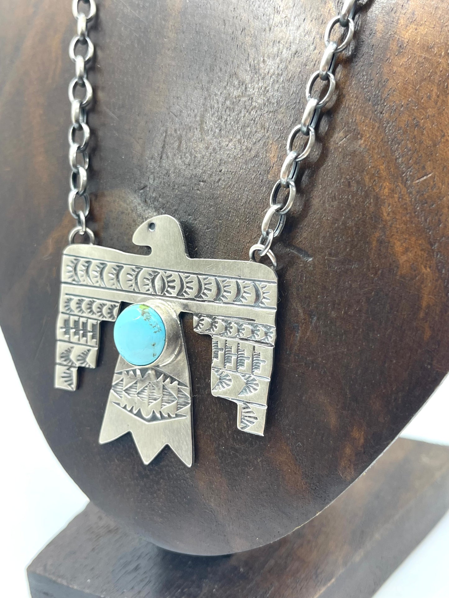 19" Golden Hills Turquoise Thunderbird Necklace by Rick Enriquez, Navajo