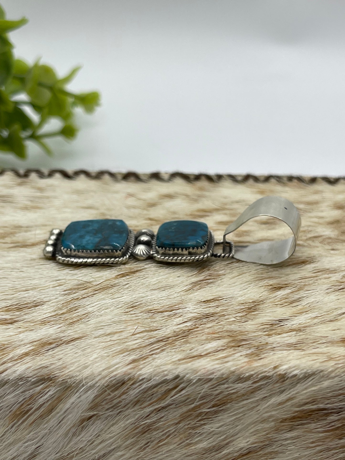 Square 2 Stone Pendant by Selina Warner, Navajo