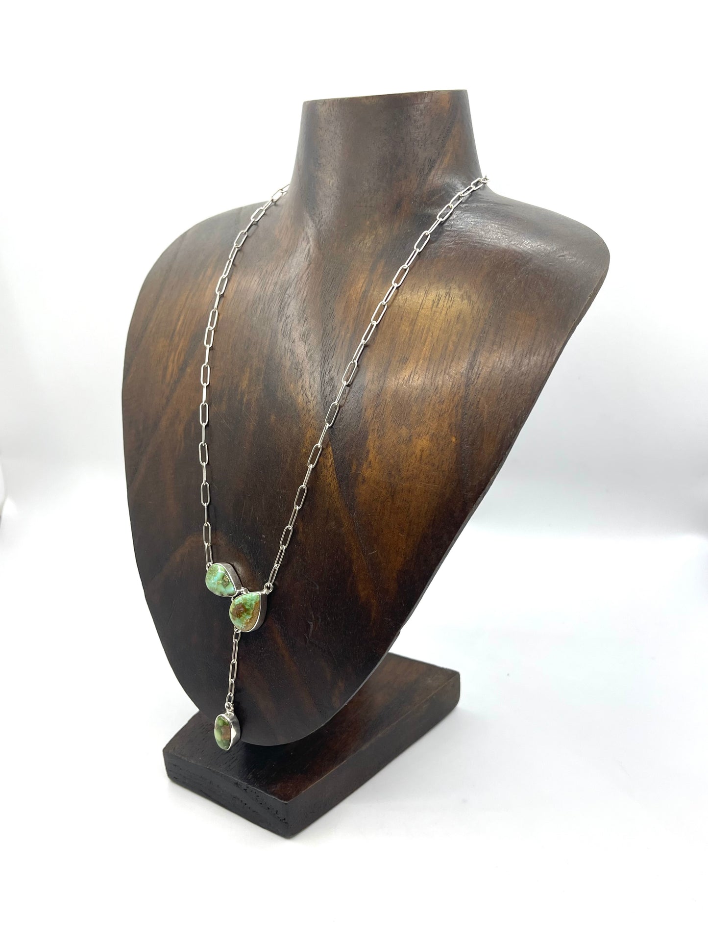 3 Stone Sonoran Gold Turquoise Lariat Necklace 18”+2” Drop
