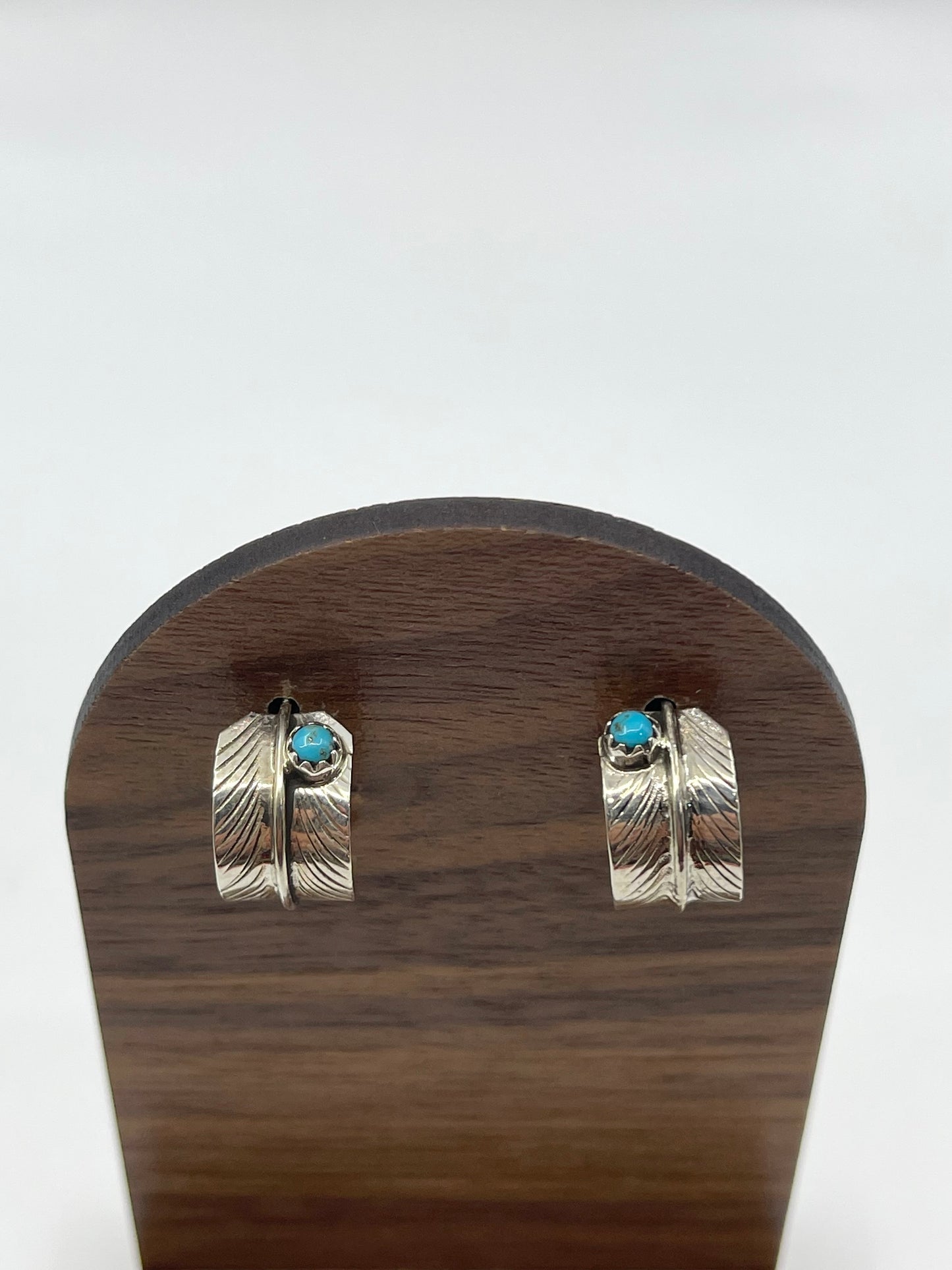 Small Feather Hoop with Turquoise Earrings by Aaron Davis, Navajo