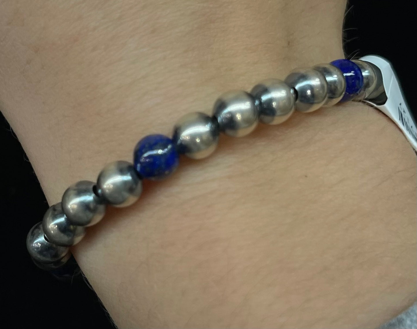 6 1/4" 6mm Navajo Pearls and Lapis Bracelet