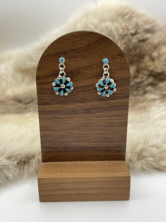 Small Turquoise Cluster Dangle Earrings by Tricia Leekity, Navajo