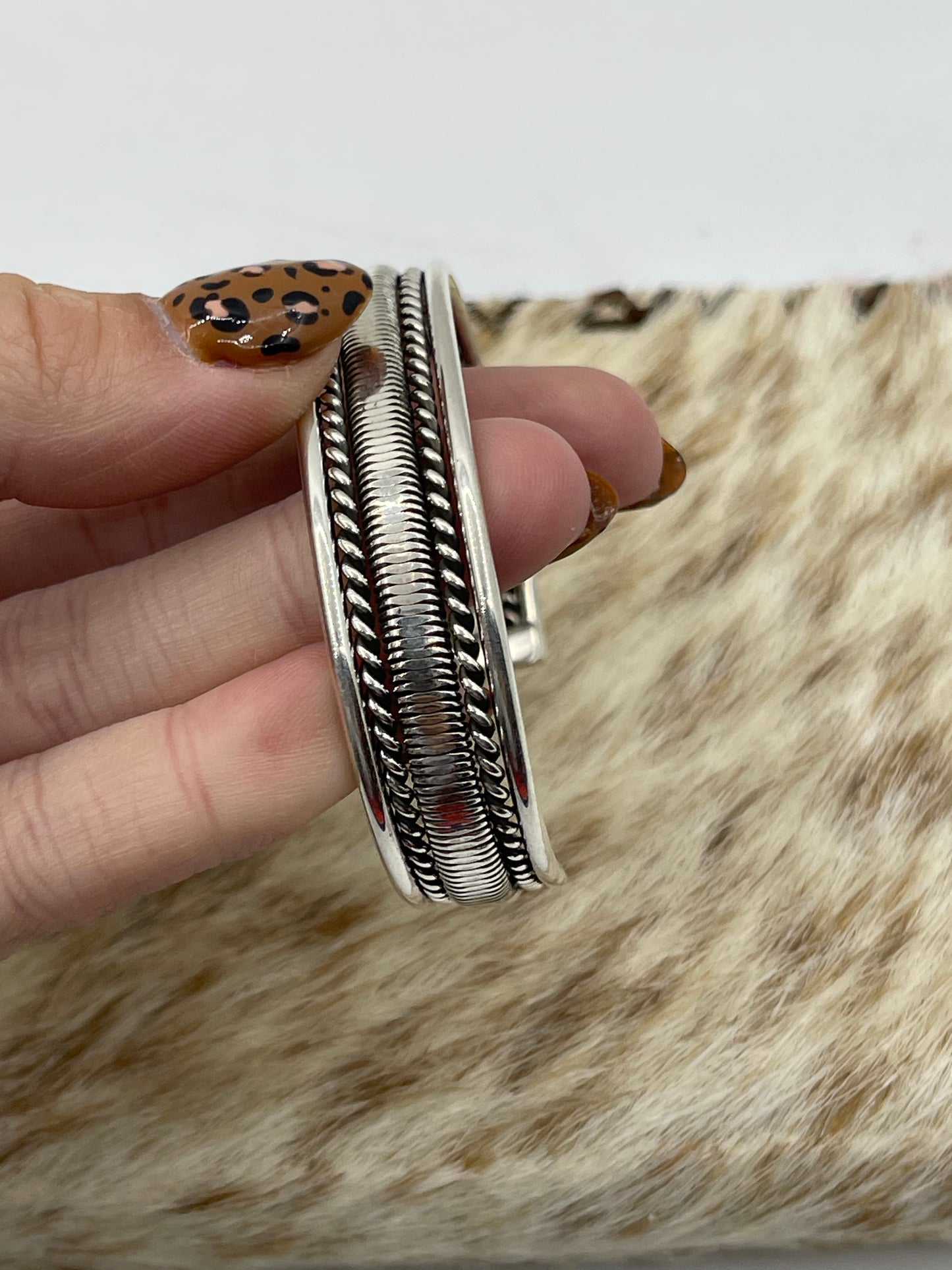 5 3/4"-7" 5 Row Silver Stacker Cuff by Elaine Tahe, Navajo