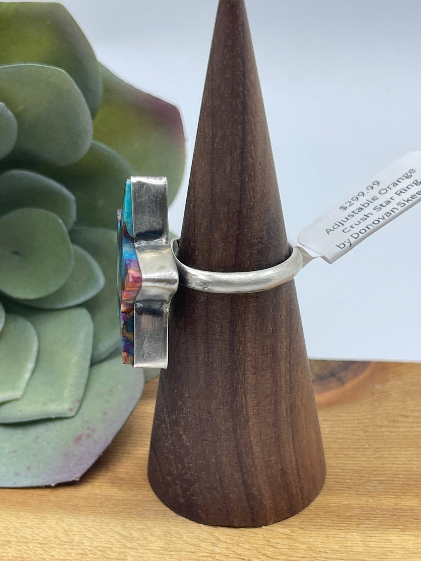 Adjustable Orange Crush Star Ring by Donovan Skeets, Navajo