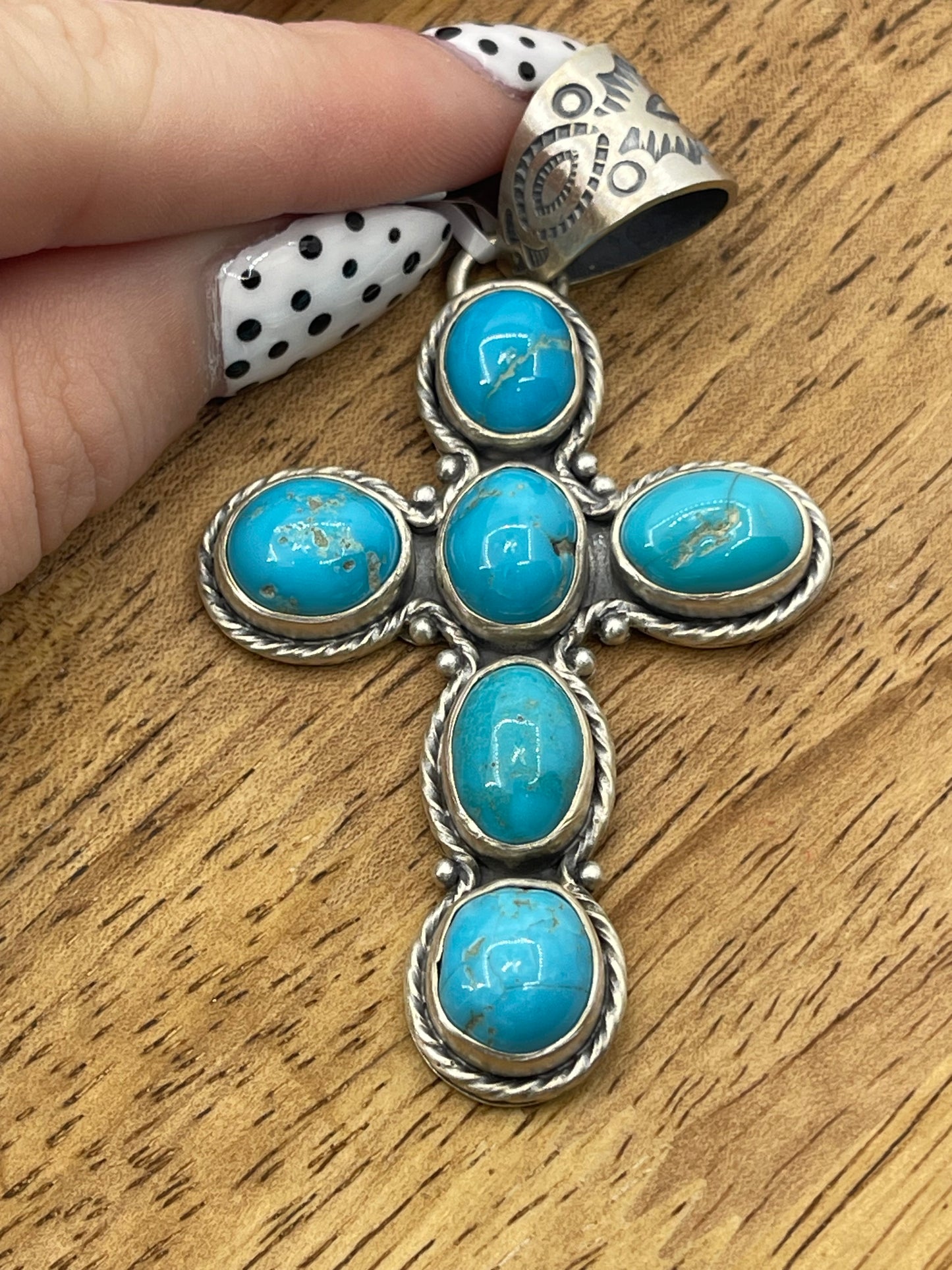6 Stone Sonoran Blue Turquoise Cross Pendant