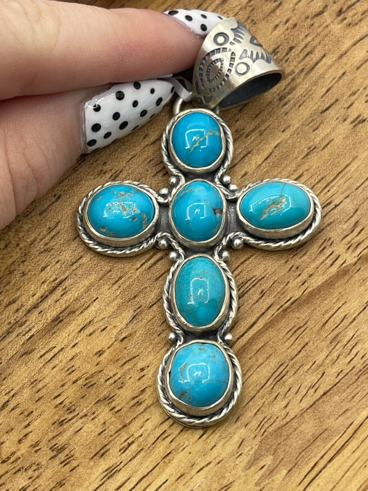 6 Stone Sonoran Blue Turquoise Cross Pendant