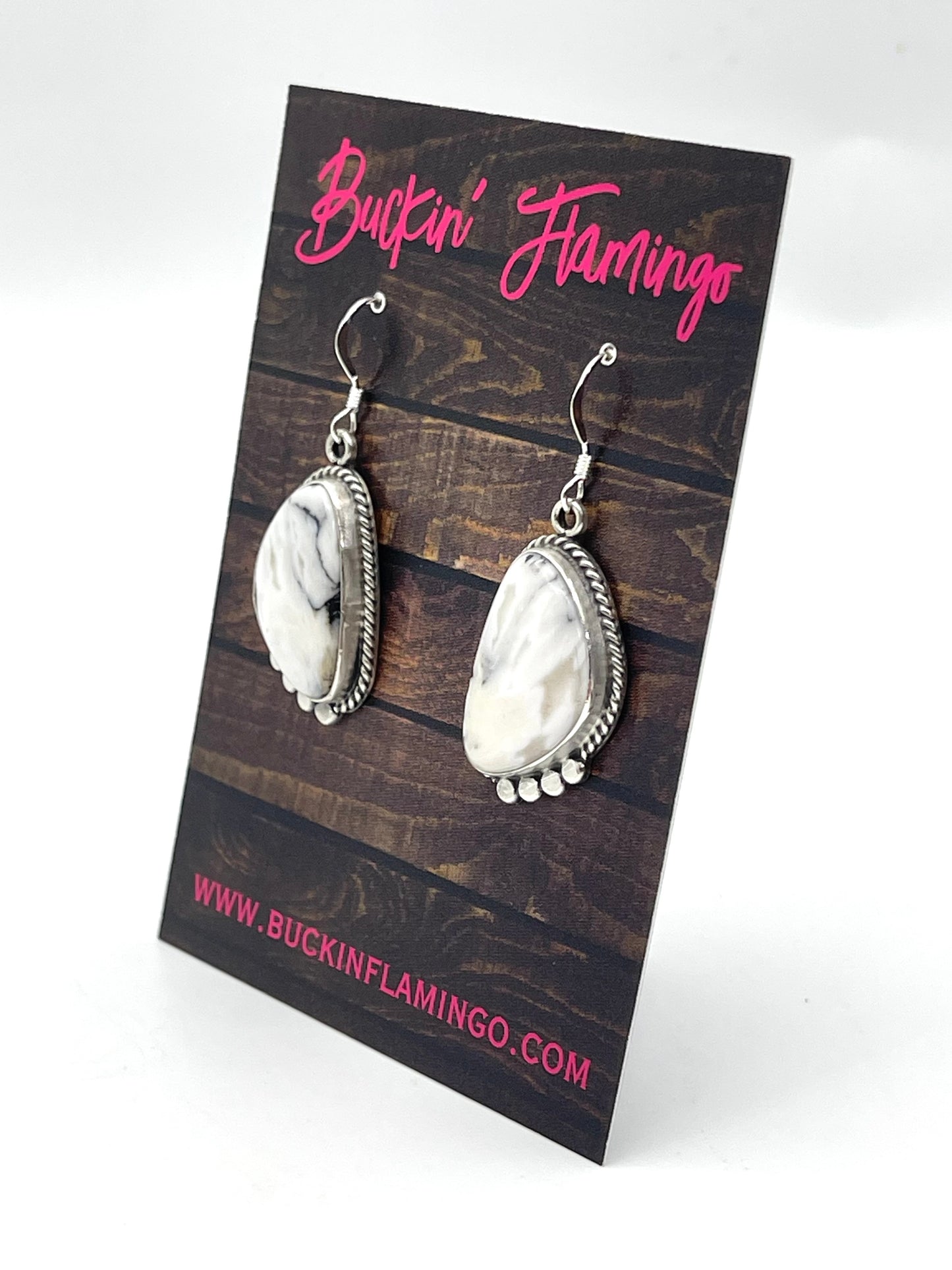 White Buffalo Dangle Earrings by Sharon McCarthy, Navajo