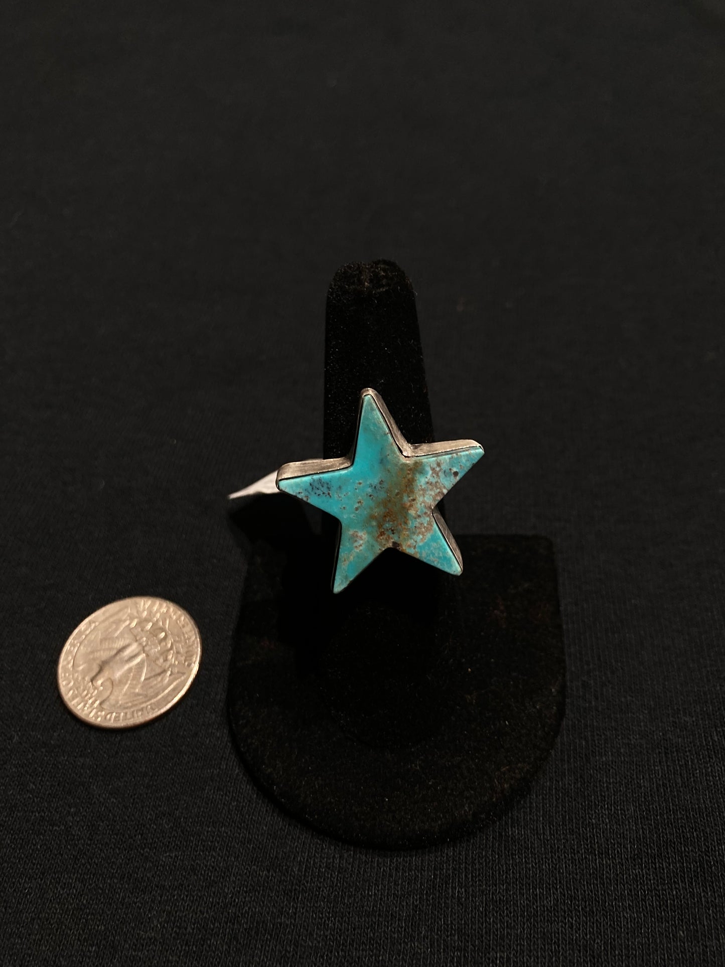 Adjustable Kingman Turquoise Star Ring by Donovan Skeets, Navajo