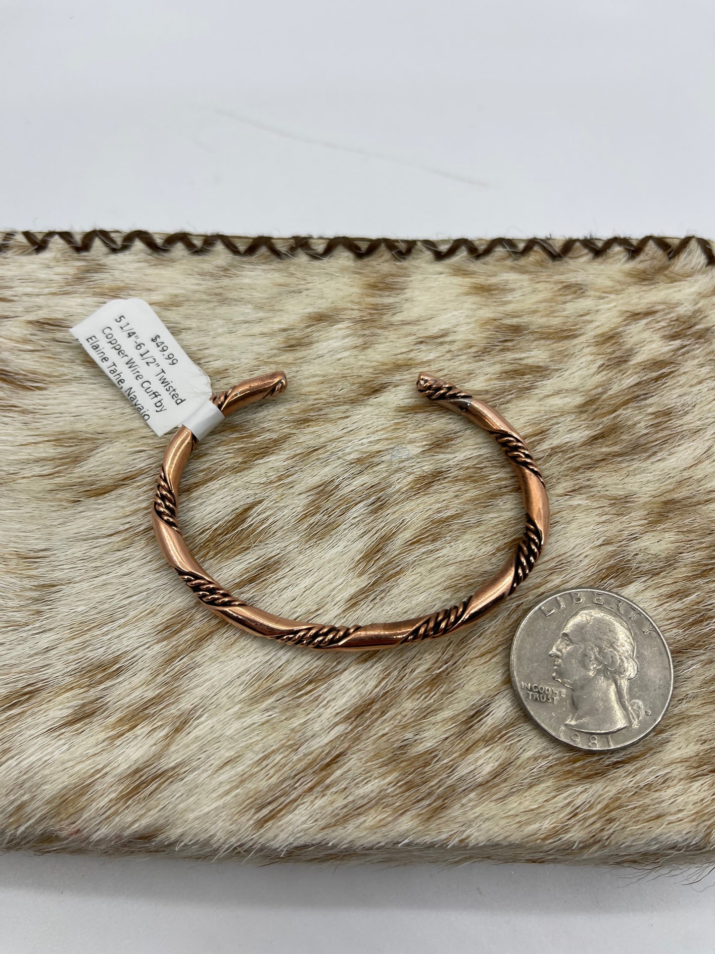 5 1/4"-6 1/2" Twisted Copper Wire Cuff by Elaine Tahe, Navajo