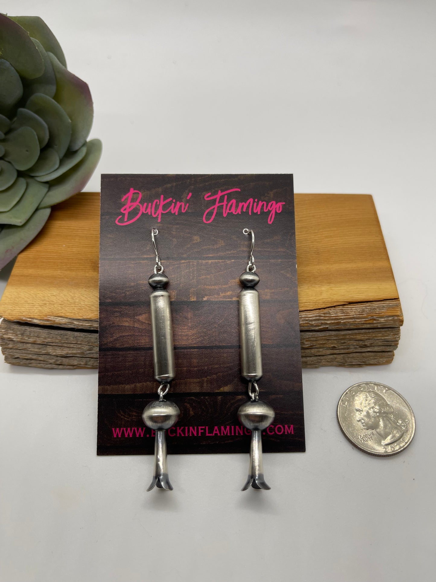 3" Handmade Navajo Pearl Pill Bead Blossom Dangle Earrings by Tonisha Haley, Navajo