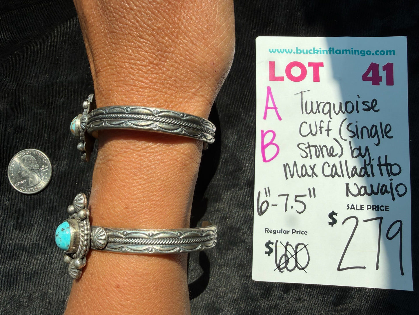 LOT 41 A 8/9 Turquoise Cuff (Single Stone) by Max Calladitto, Navajo 6"-7.5"