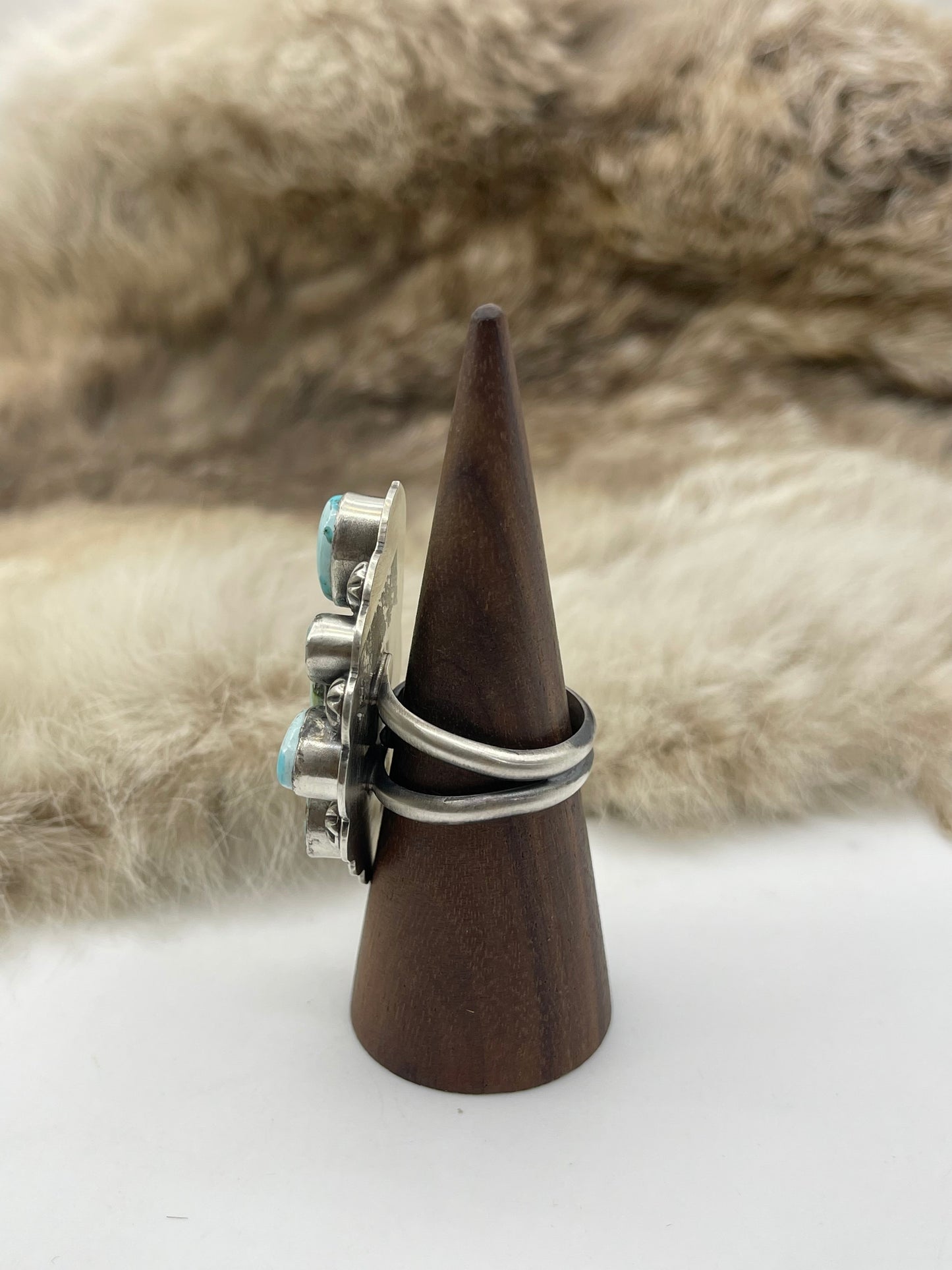 Adjustable Ring 7.0-11.0 Dry Creek Turquoise Half Cluster by Gabby Jurado, Mexican