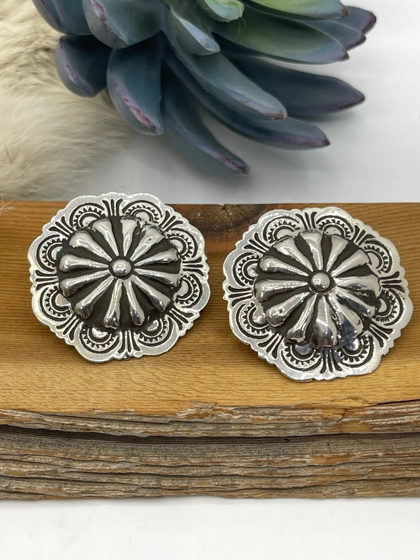 Stamped Pinwheel Concho Earrings