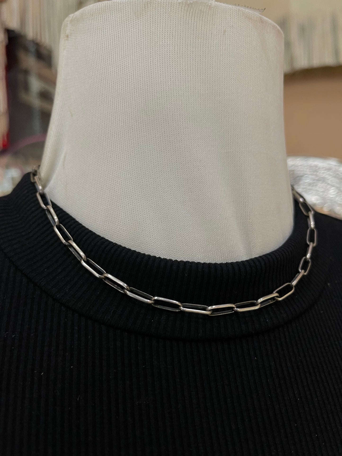 16" Handmade Sterling Silver Paperclip Chain by Sally Shurley, Navajo