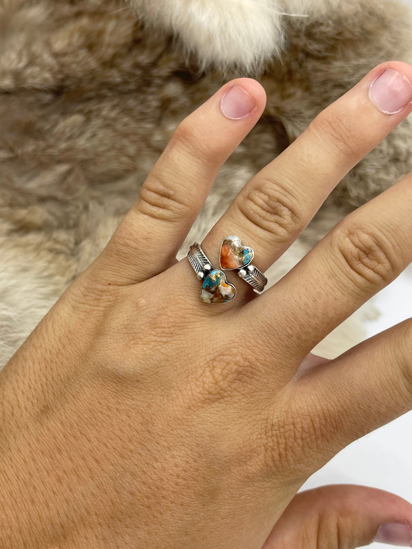 8.0 Orange Crush Heart Ring by Ryntanna Yazzie, Navajo