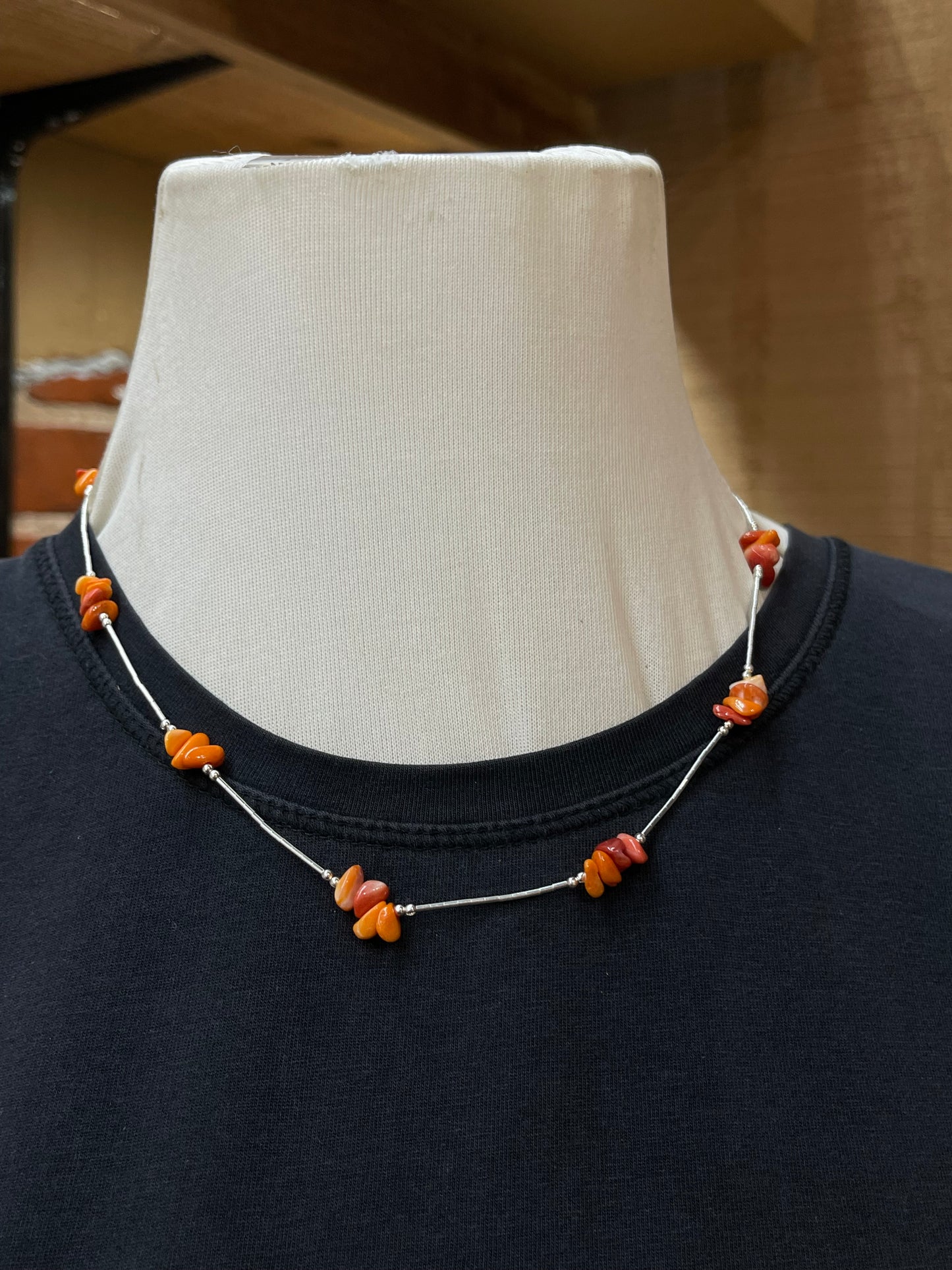18" Liquid Silver and Spiny Oyster Necklace