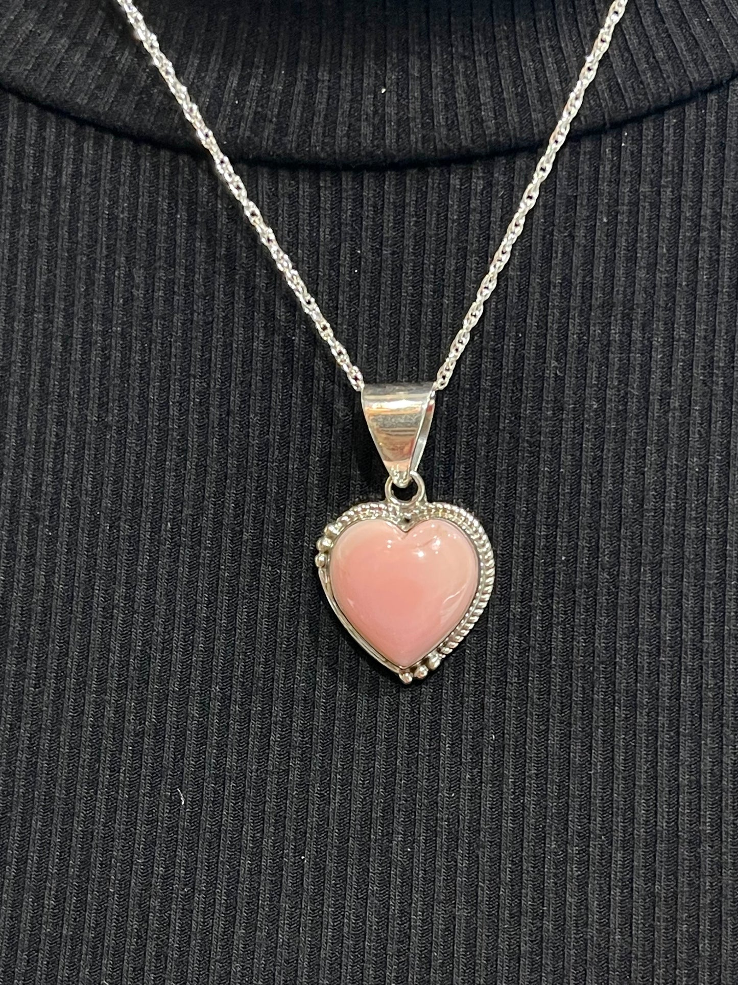 Pink Conch Heart Pendant on 18" Chain