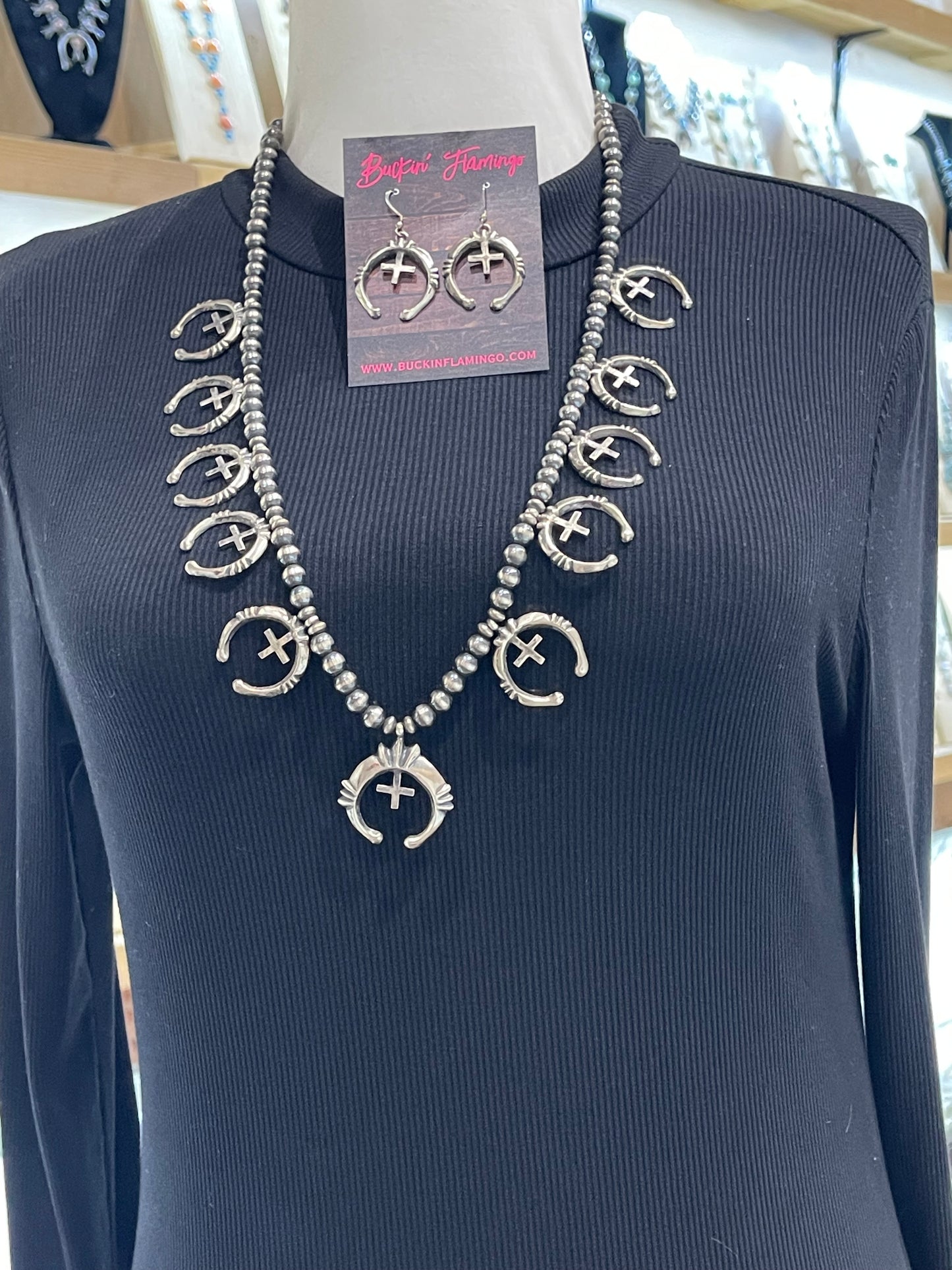28" Naja with Cross Necklace & Earring Set