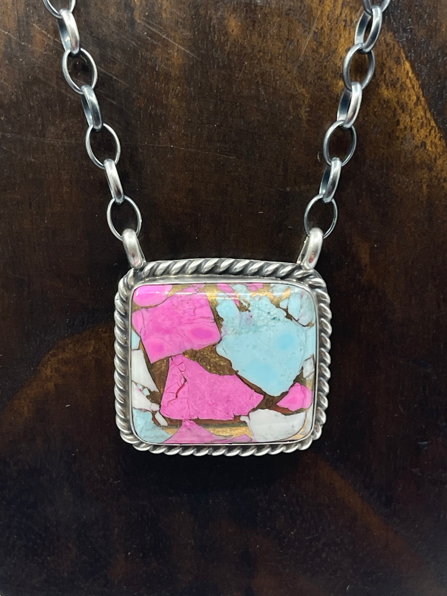 16" Cotton Candy Square Necklace by Augustine Largo, Navajo