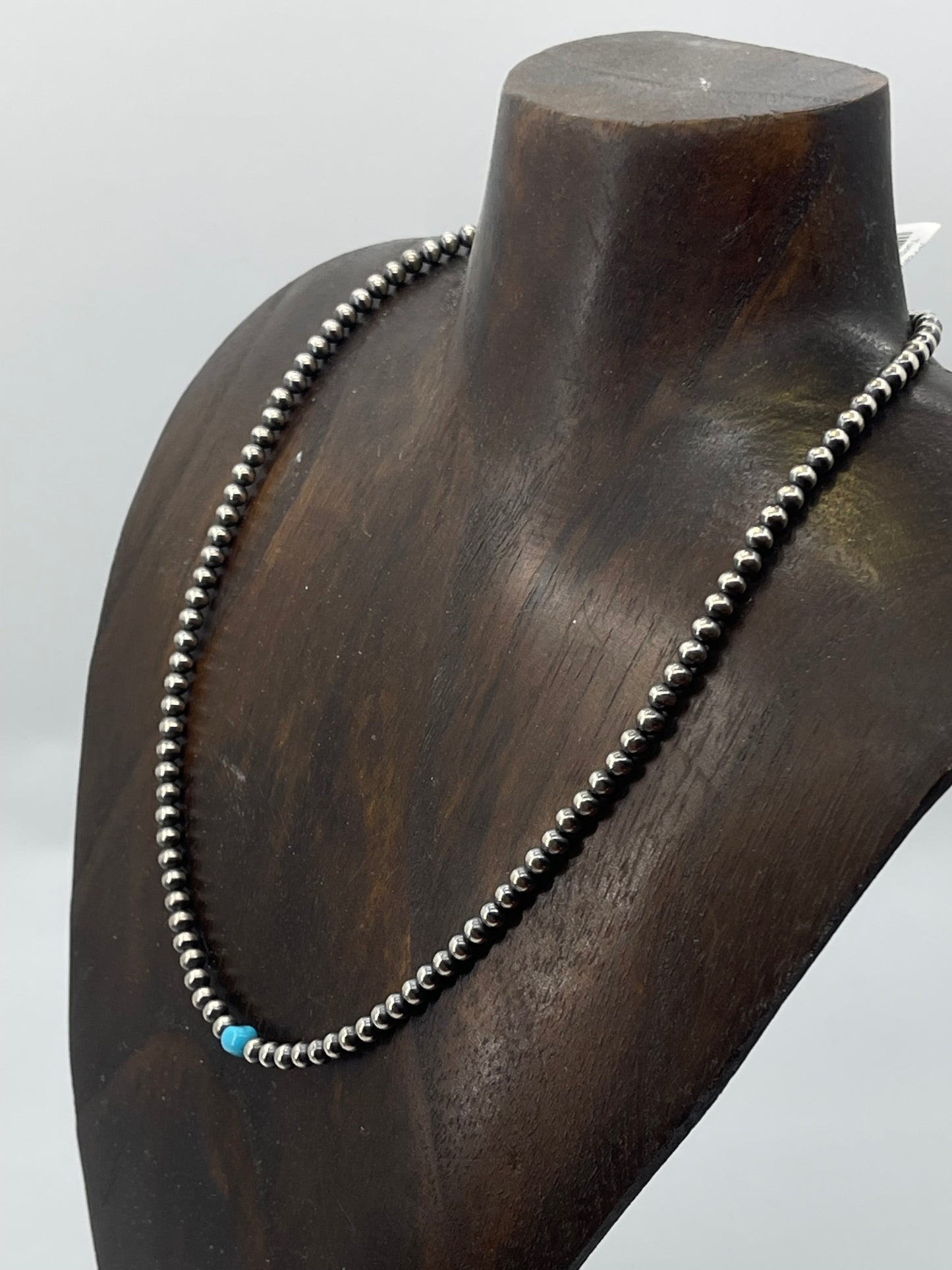 18" 4mm Navajo Pearls with Turquoise Stone